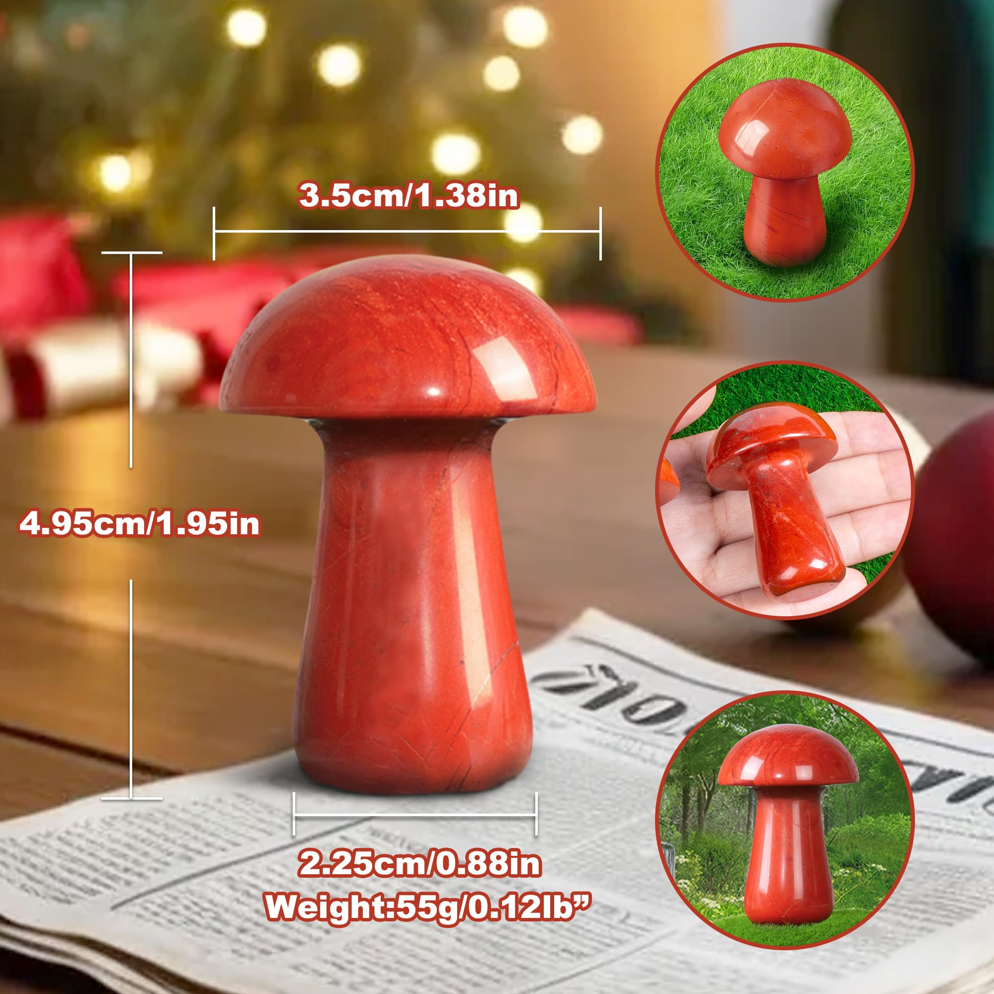 ZHIYUXI Red Jasper Crystal Mushroom Sculpture Healing Red Stones Mini Mushroom Ornaments Gemstones Mushroom Decor for Witch Supp