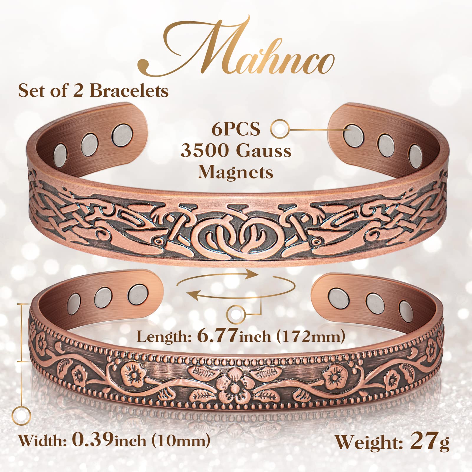 Lymph Drainage Magnetic Copper Bracelet: Magnetic Bracelets for Women & Men, Lymph Detox Bracelet with 6 Magnets - Jewelry Gift