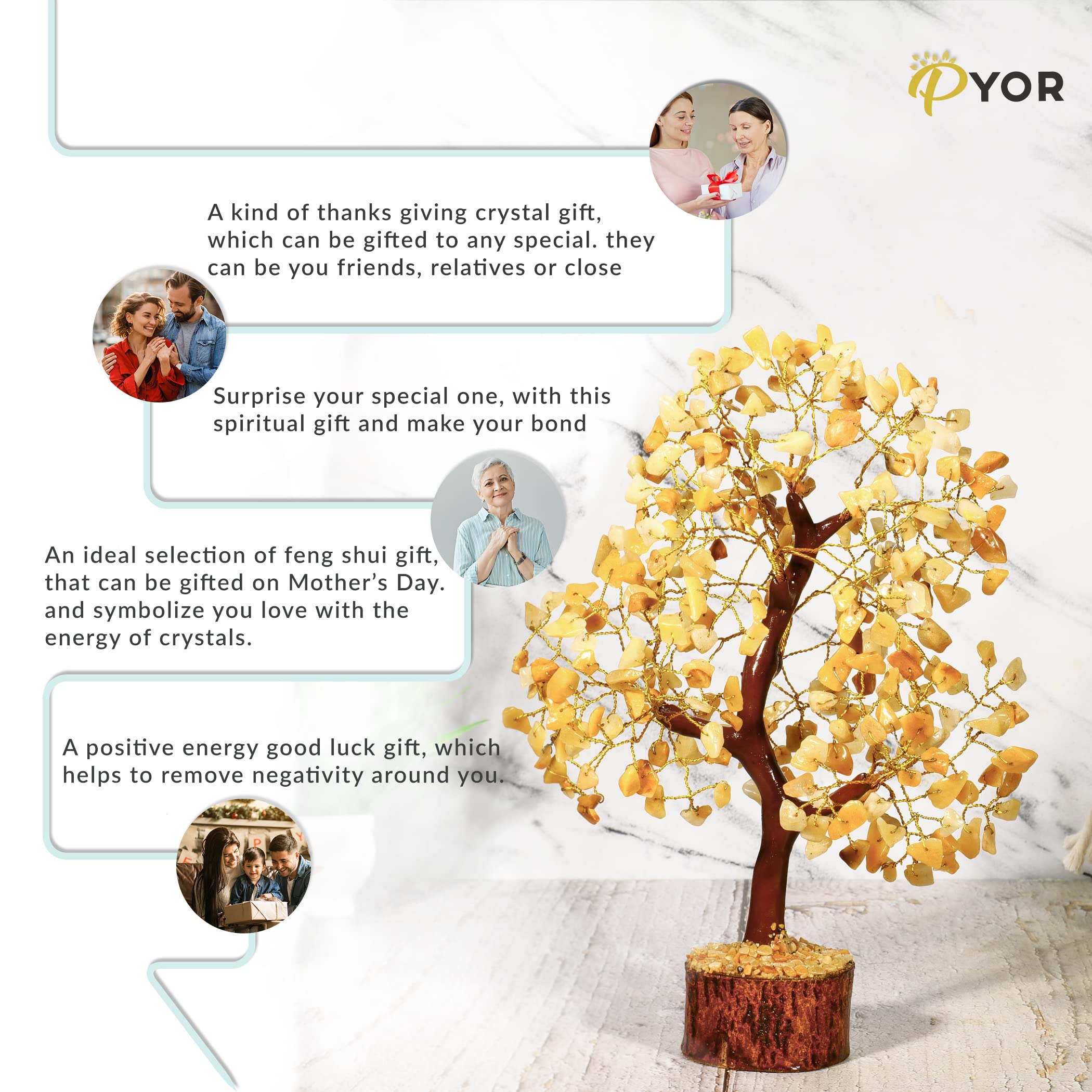 PYOR Aventurine Yellow, Feng Shui Crystals and Stones, Real Gem Tree Energy, Good Luck Money Crystals, Spiritual and Living Room
