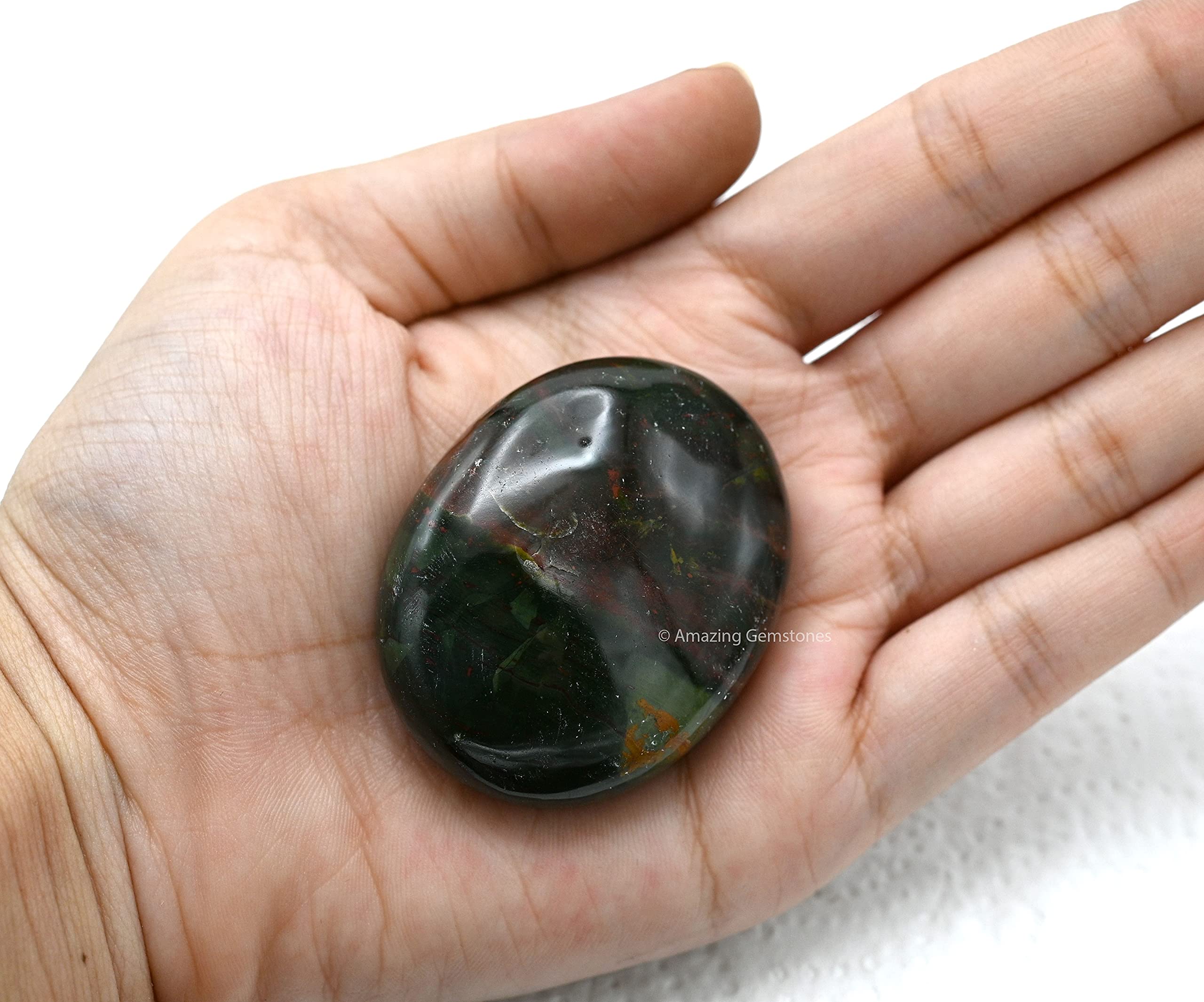 Bloodstone Crystals and Healing Stones - Large Palm Stone Crystals Piedra - Crystal for Good Luck, Balanced Positive Energy, Med