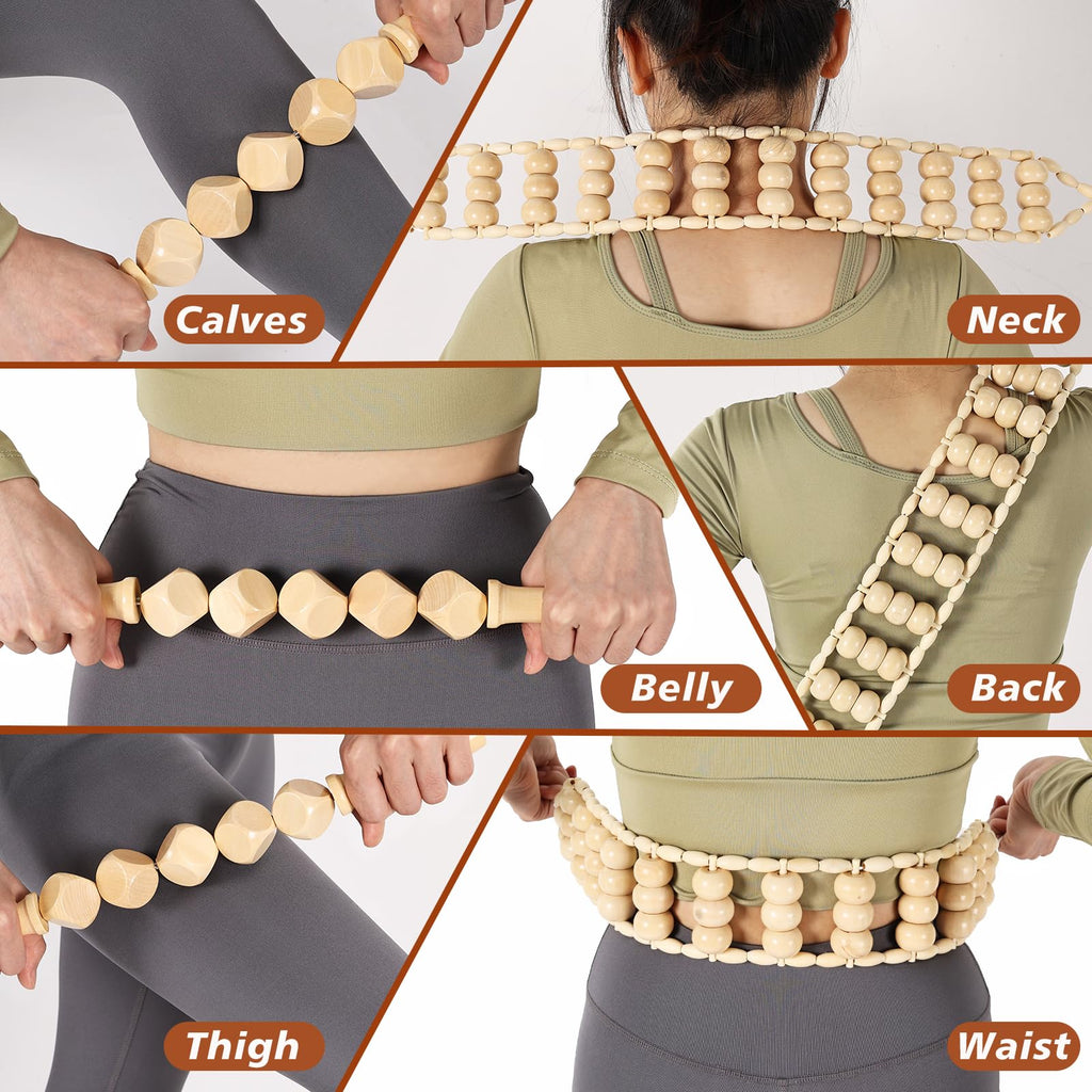 KQXTOKTY Wood Therapy Tools for Body Shaping,8 in 1 Wood Therapy Massage Tools,Wooden Gua Sha Tools,Lymphatic Drainage Massager,