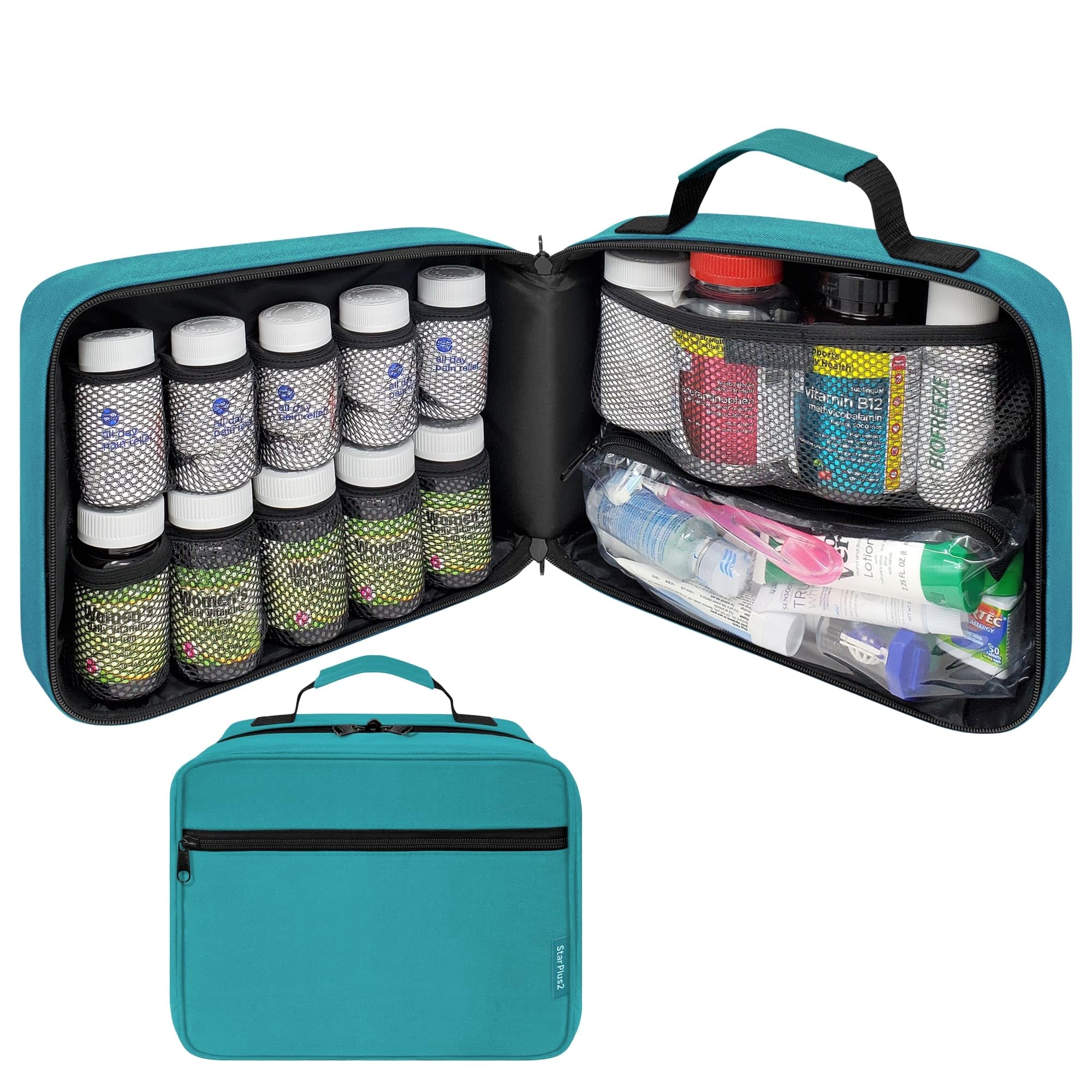 StarPlus2 Large Padded Pill Bottle Organizer, Medicine Bag, Case, Carrier for Medications, Vitamins, and Medical Supplies - Trav