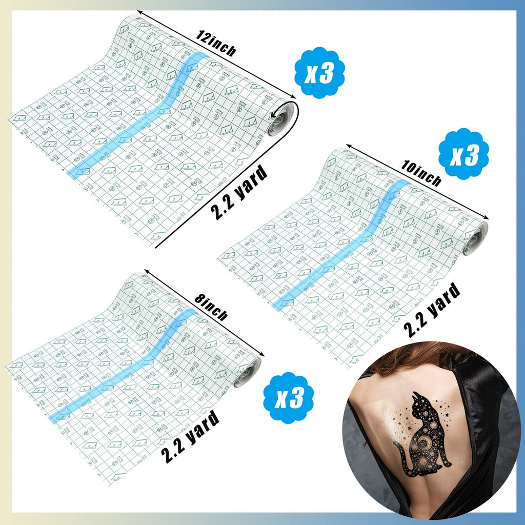 Nuanchu 9 Rolls Tattoo Aftercare Bandage Waterproof Transparent Stretch Adhesive Bandages Tape Clear Tattoo Film Wrap for Swimmi