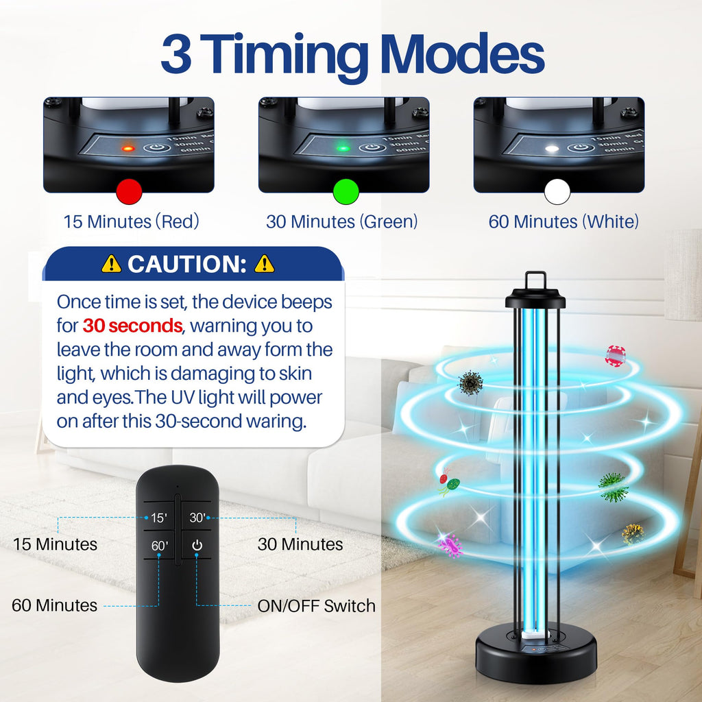 Qualirey 100W UV Light Sanitizer with Ozone Purifier for Room, UV Lamp with 3 Gear Timer Remote Control, Home Disinfection Devic