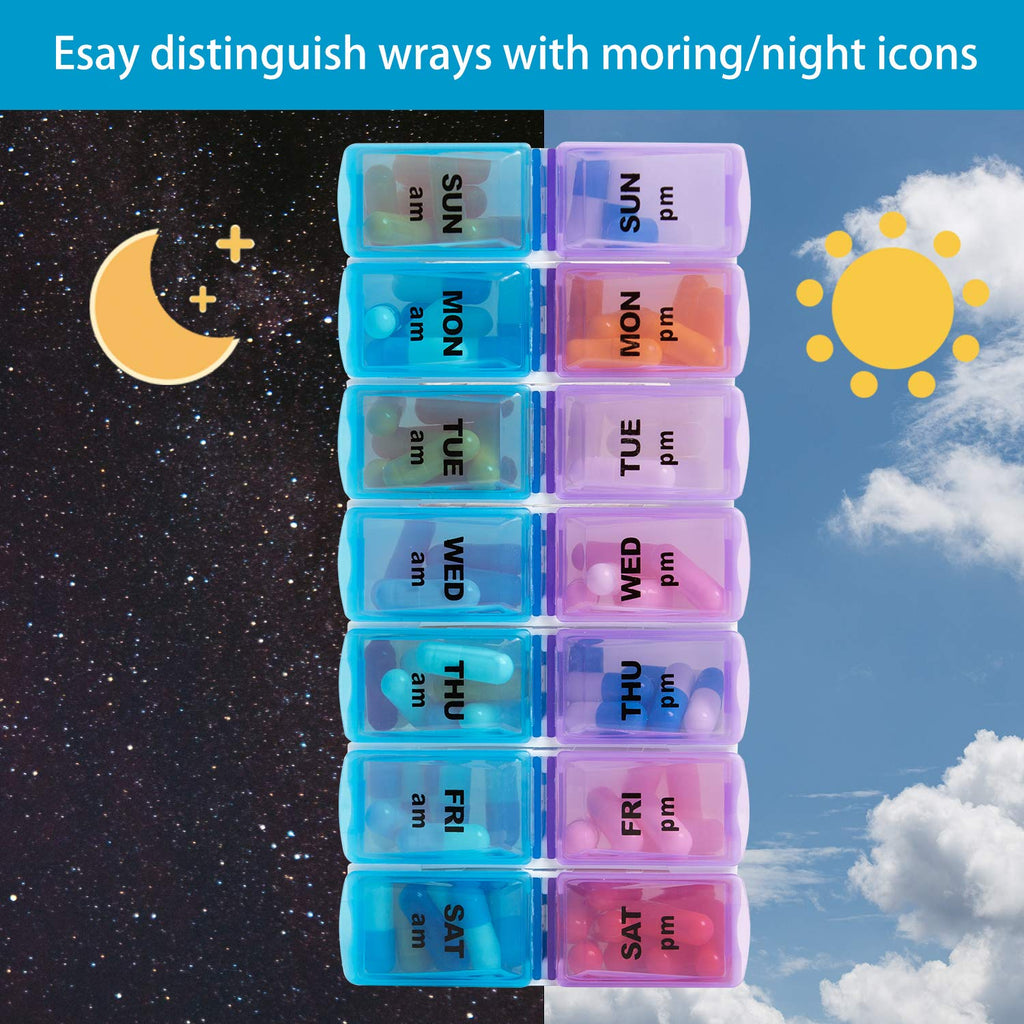 ZUMD Weekly 7 Day Pill Organizer Case 2 Times a Day (AM/PM), Large Portable Pill Box 7 Day for Vitamin Medicine, Pill Case with