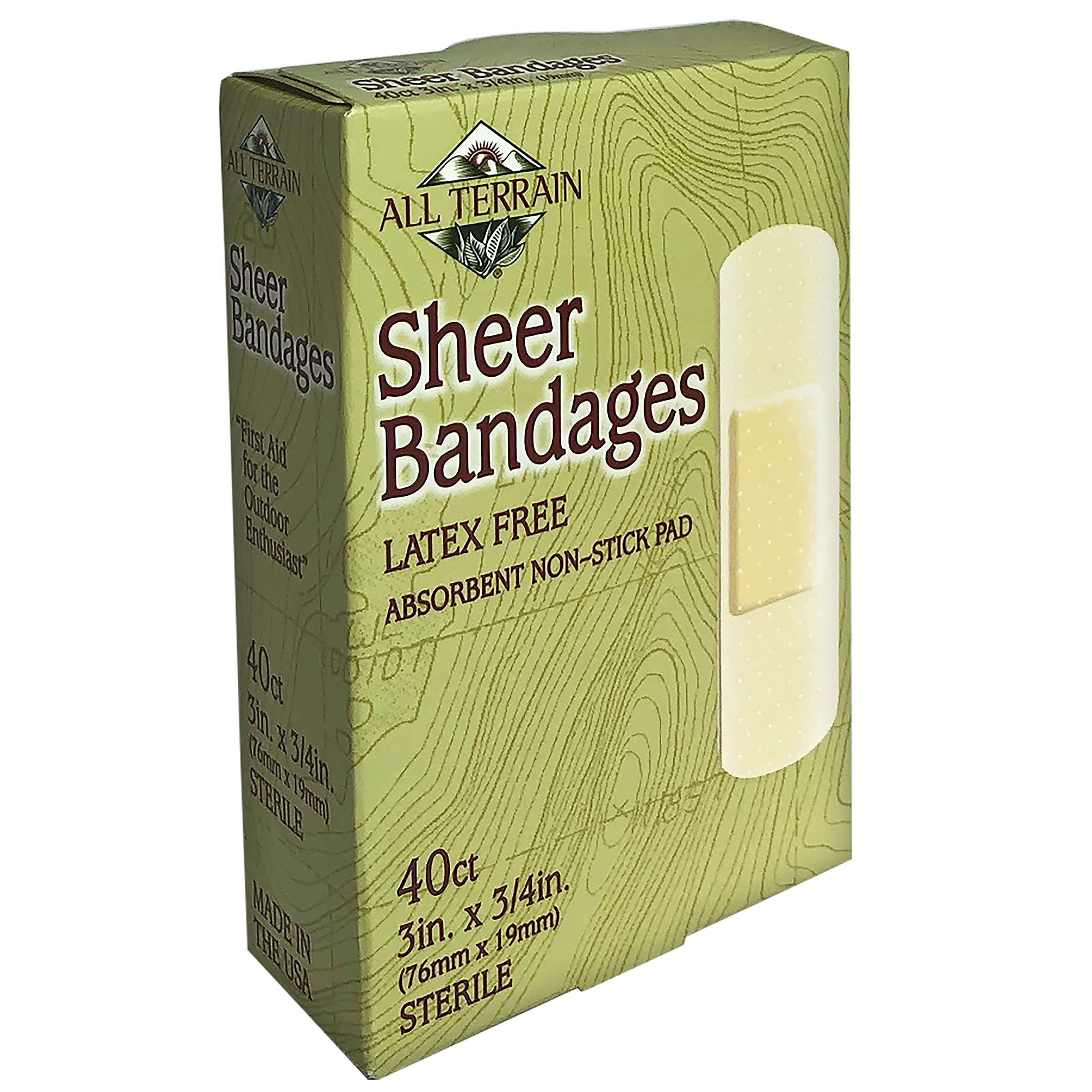 All Terrain Latex-Free Sheer Bandages, Absorbent Non-Stick Pad, 40 Count, Sterile