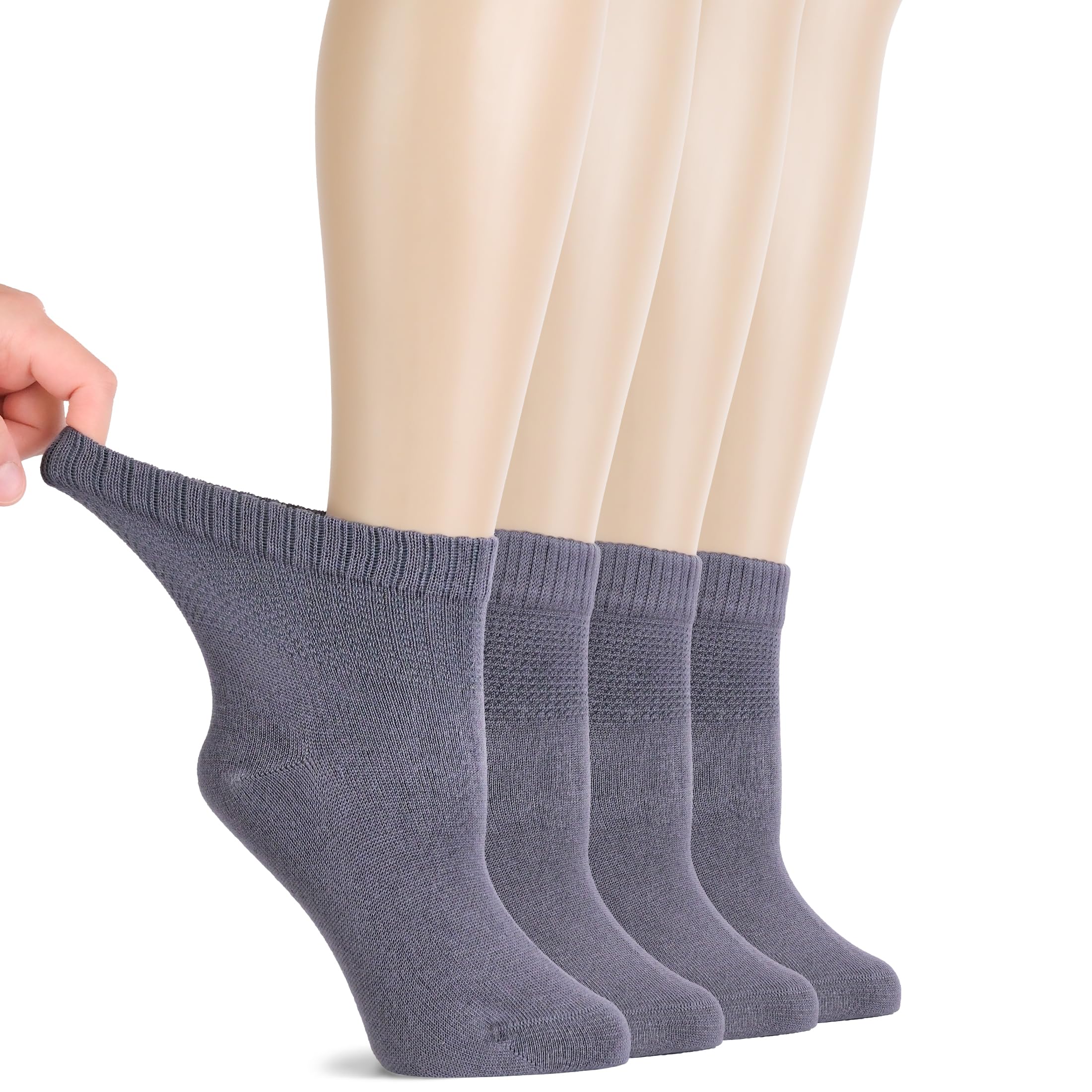 Hugh Ugoli Women Diabetic Ankle Socks, Super Soft & Thin Bamboo Socks, Wide & Loose, Non-Binding Top & Seamless Toe, 4 Pairs, gr