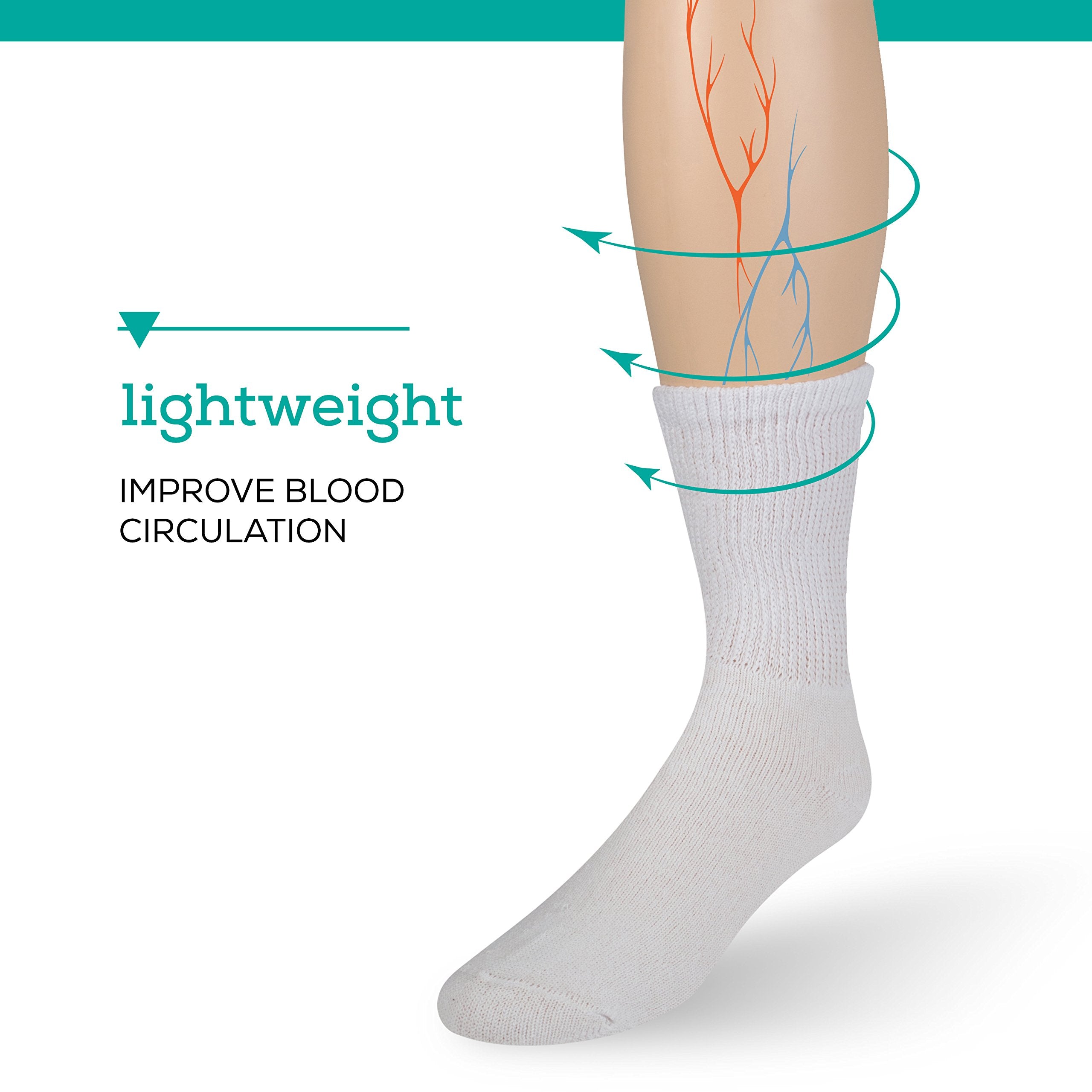 Men's Diabetic Socks -12 Pack - White - By Zeke Size: 10-13