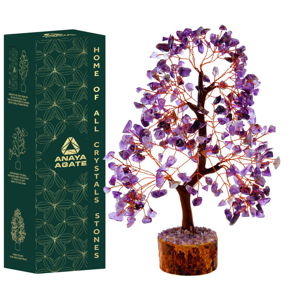 Amethyst Tree of Life Crystal Trees for Home, Office, and Desk Decor - Handmade Bonsai Tree for Positive Energy, Healing & Money