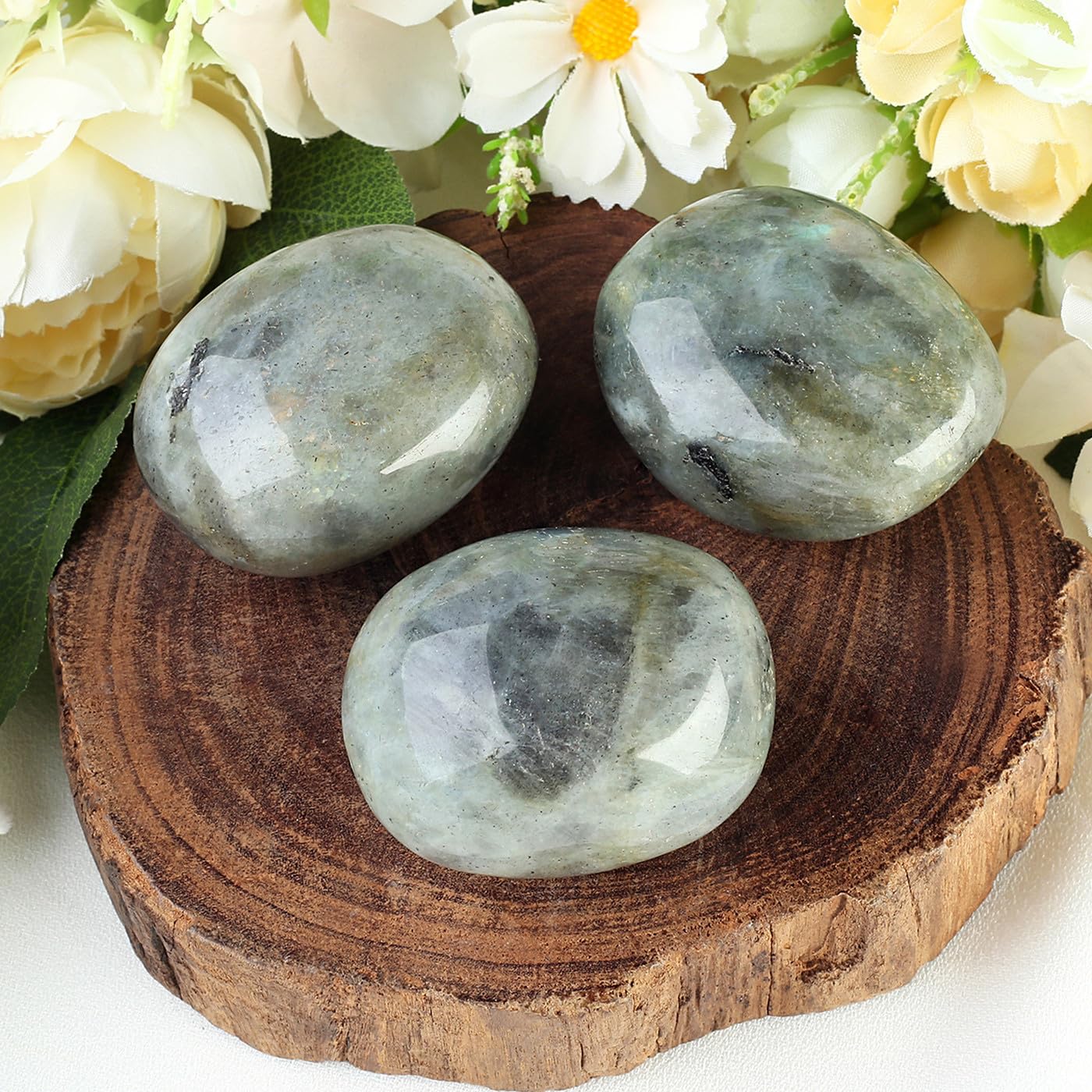 MAIBAOTA 1.6-2.0'' Grey Labradorite Crystal Large Reiki Natural Tumbled Polished Stones for Energy Witchcraft Therapy Meditation