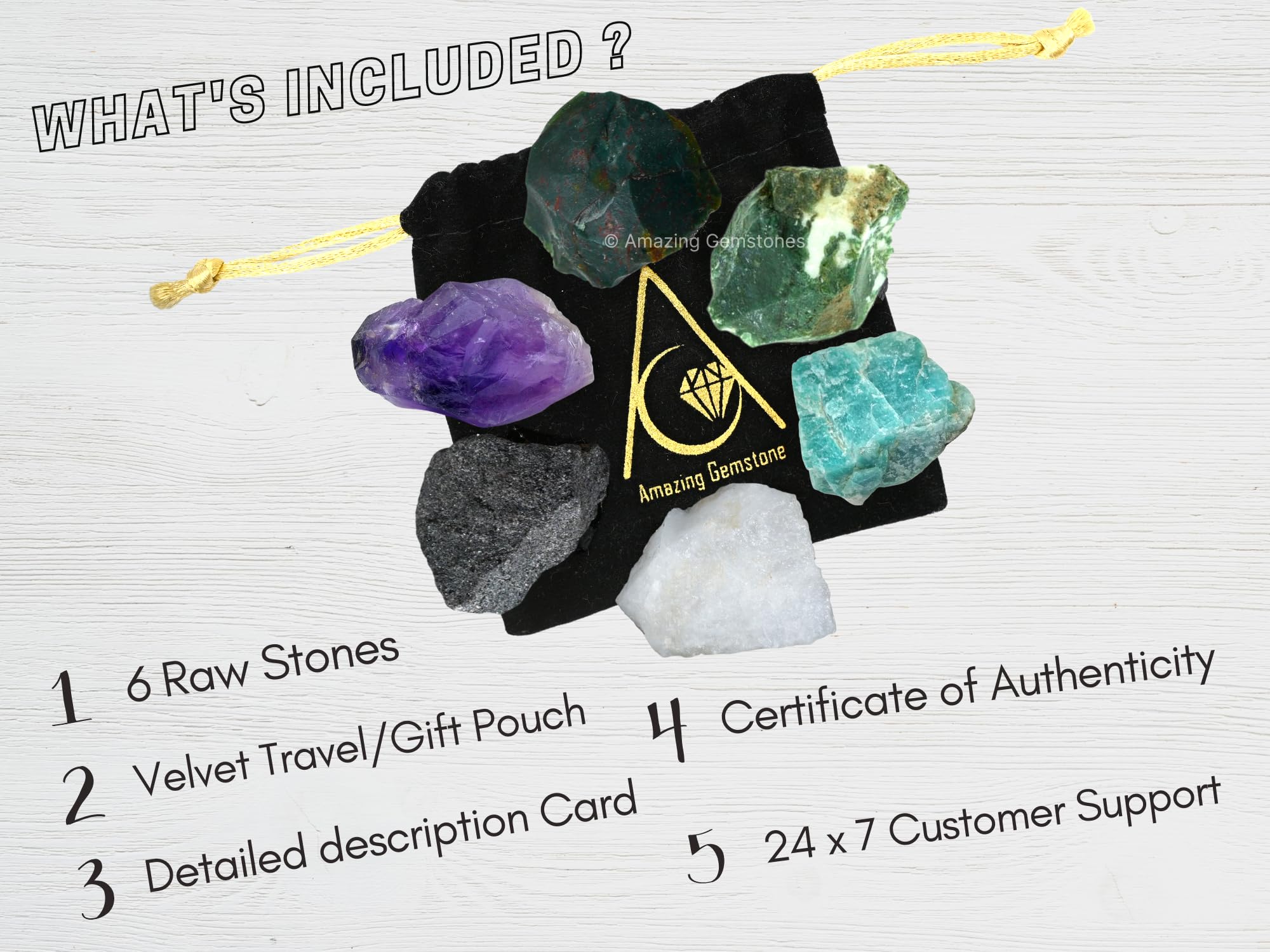 Crystals for Blood Pressure Control, Set of 6 Blood Stone, Hematite, Moss Agate, Amazonite, Snow Quartz and Amethyst Healing Cry