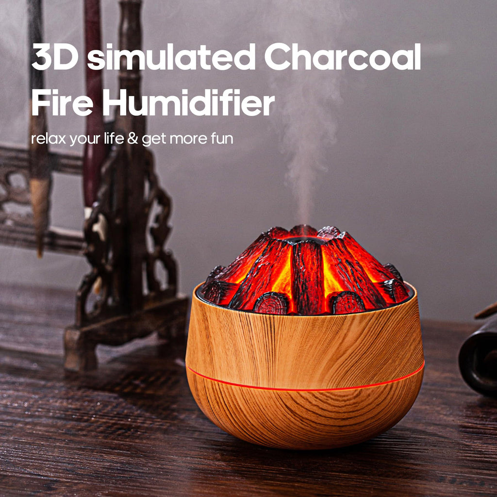 Flame Essential Diffuser Bonfire Humidifier 300ml Ultra-Quiet Auto-Off Aromatherapy Diffuser Campfire Flame Fire Diffuser for Ho