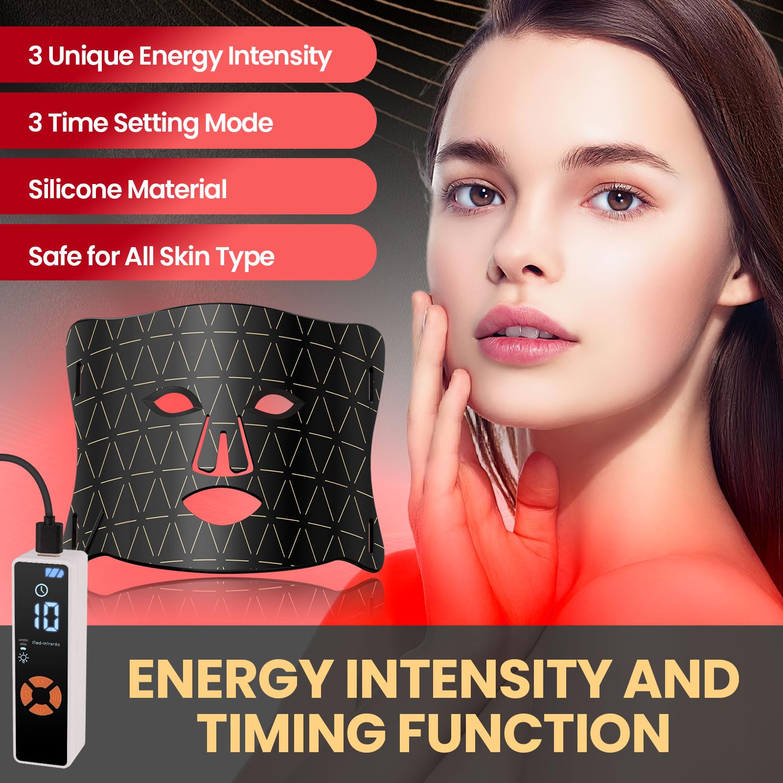 Lovsheme Red Light Therapy for Face, Enhance LED Face Mask Light Therapy for Acne, Wrinkles & Skin Rejuvenation, 3 Light Modes &
