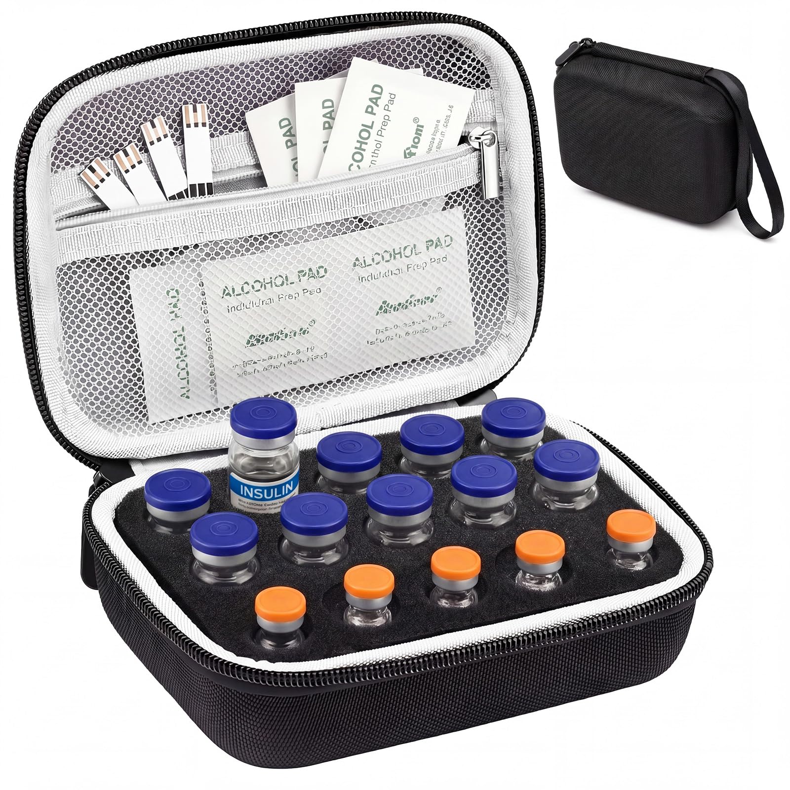 Teenyyou 15 Slots Fits 10ml/ 3ml Insulin Peptide Fridge Carrying Case Vial Holder Storage Bag Protector, Fits Standard Vials, In