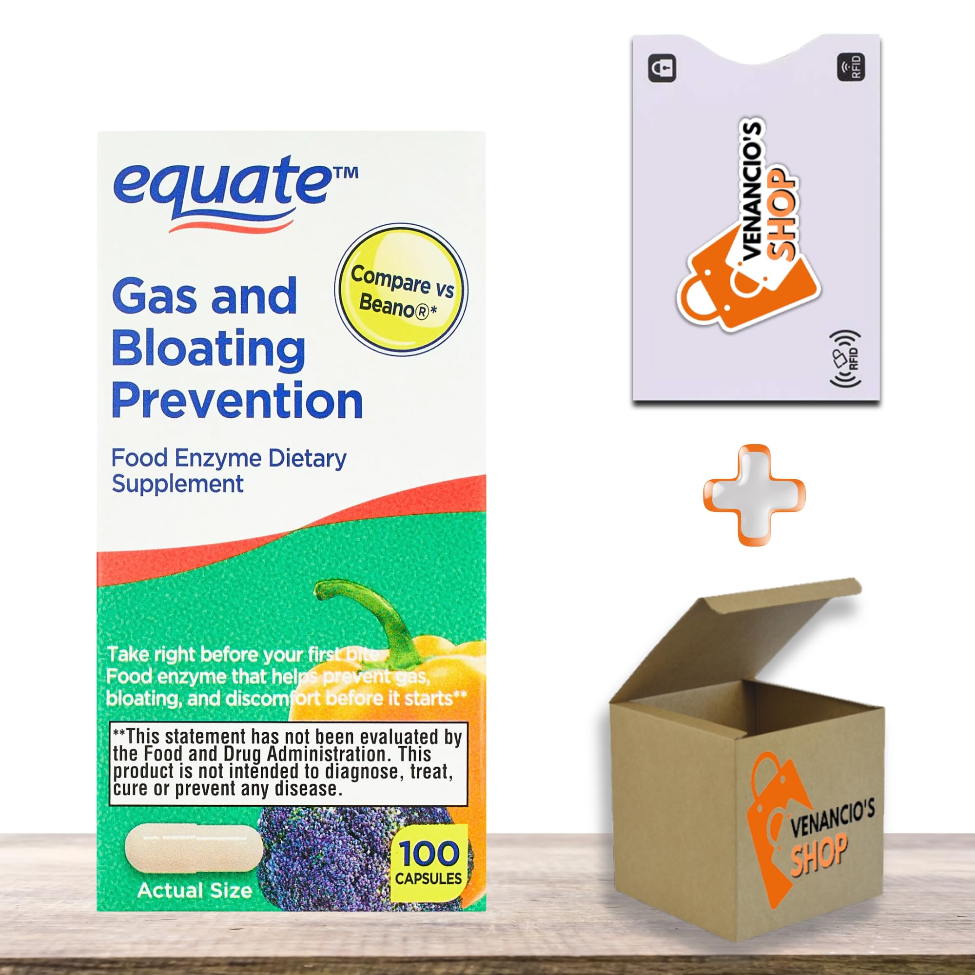 Equate Gas and Bloating Relief Prevention, Food Enzyme Dietary Supplement Capsules 100 Count (Pack of 1)