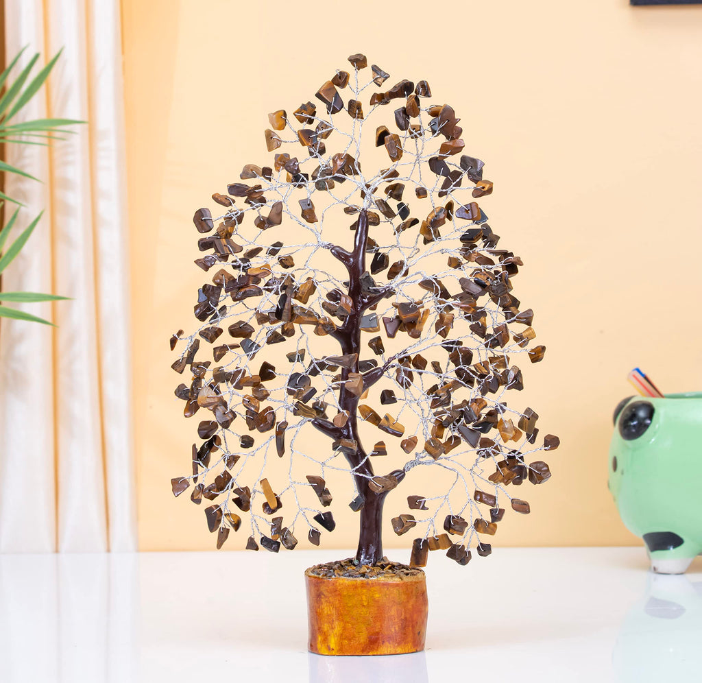 Crocon Tiger Eye Gemstone Tree Feng Shui Figurine Money Bonsai Good Luck Chakra Balancing Reiki Healing Crystals Decoration Orna