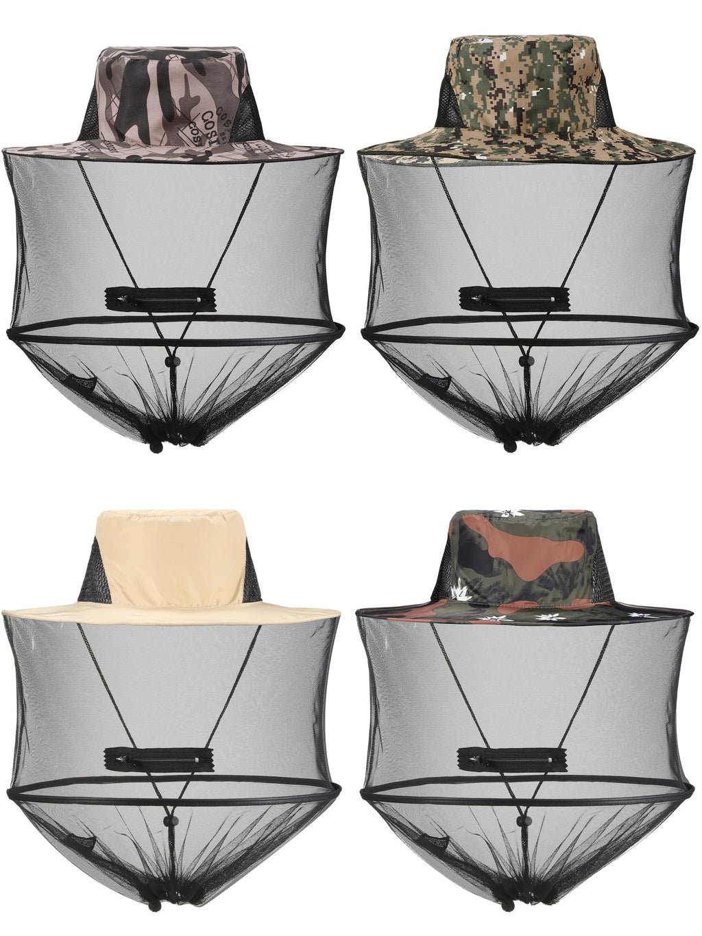 4 Pieces Mosquito Net Hat Mesh Sun Bug Face Hat Cover with Zipper Foldable Fly Protection Net Mesh for Fishing Hiking Gardening,