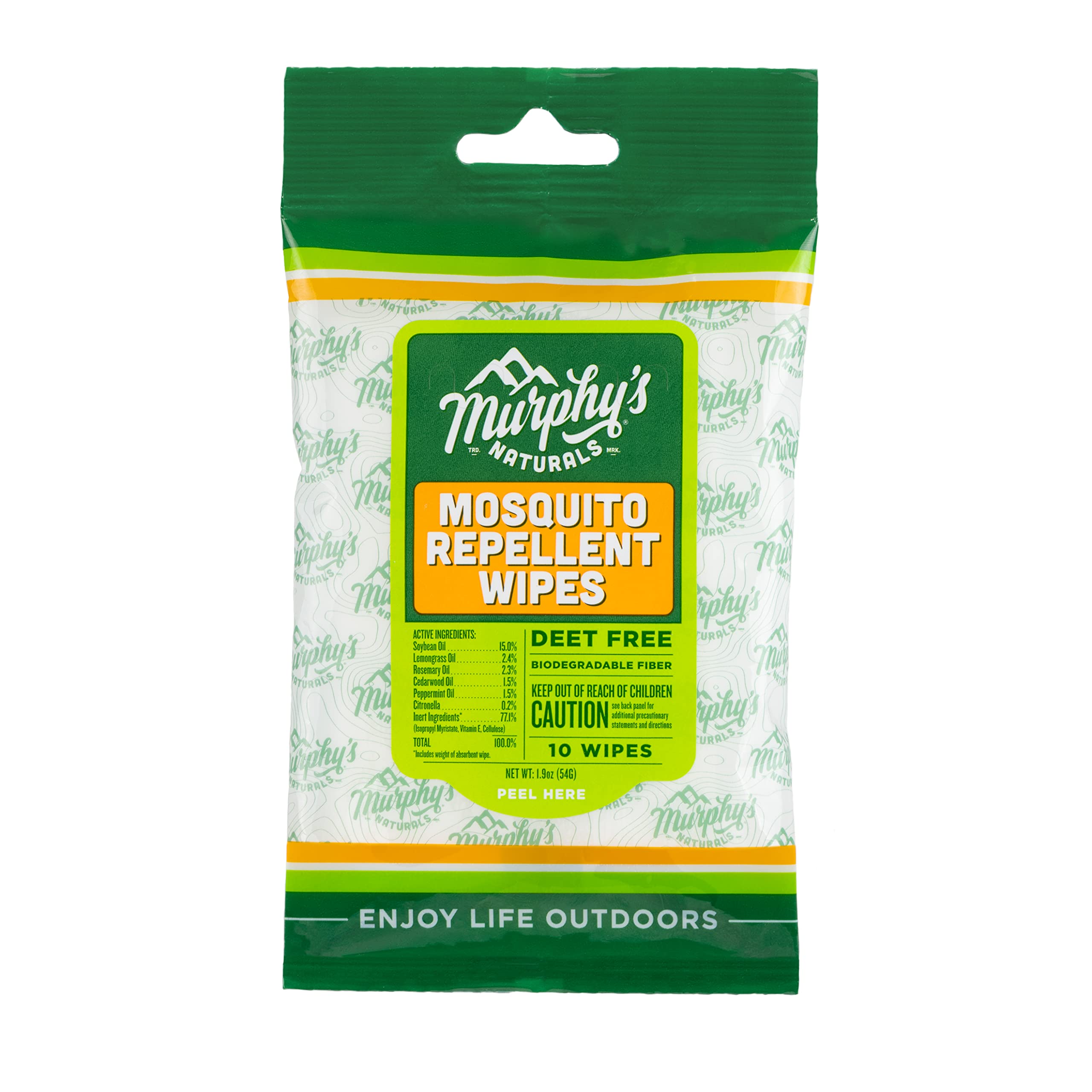 Murphys Naturals Mosquito Repellent Wipes | DEET Free | Made with Plant Based Essential Oils | Includes Citronella + Lemongrass
