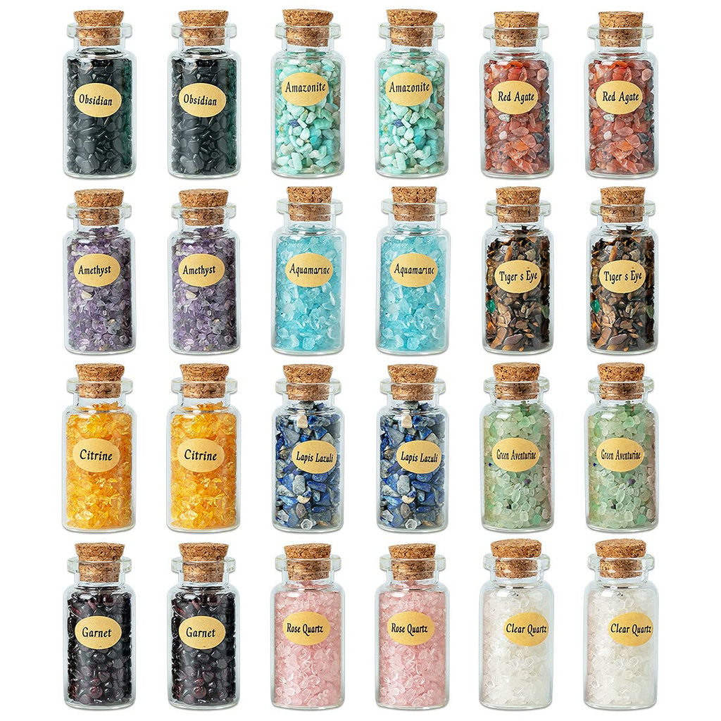 KHOCOEE 24 Gemstone Bottles Chip Crystals and Healing Stone, Chakra Healing Crystals Bottles, Wicca Gem Stones Set, Witchcraft C