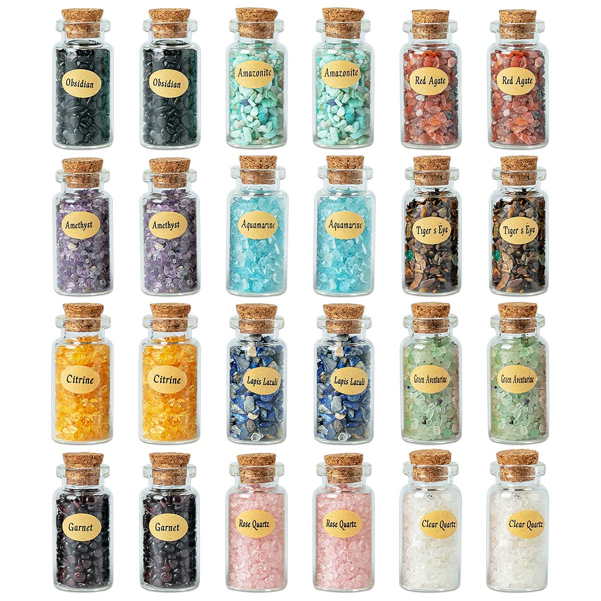 KHOCOEE 24 Gemstone Bottles Chip Crystals and Healing Stone, Chakra Healing Crystals Bottles, Wicca Gem Stones Set, Witchcraft C