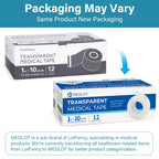 LotFancy Transparent Medical Tape, 12 Rolls Adhesive Clear Hypoallergenic Surgical Tape, PE First Aid Tape for Wound, Bandage, 1