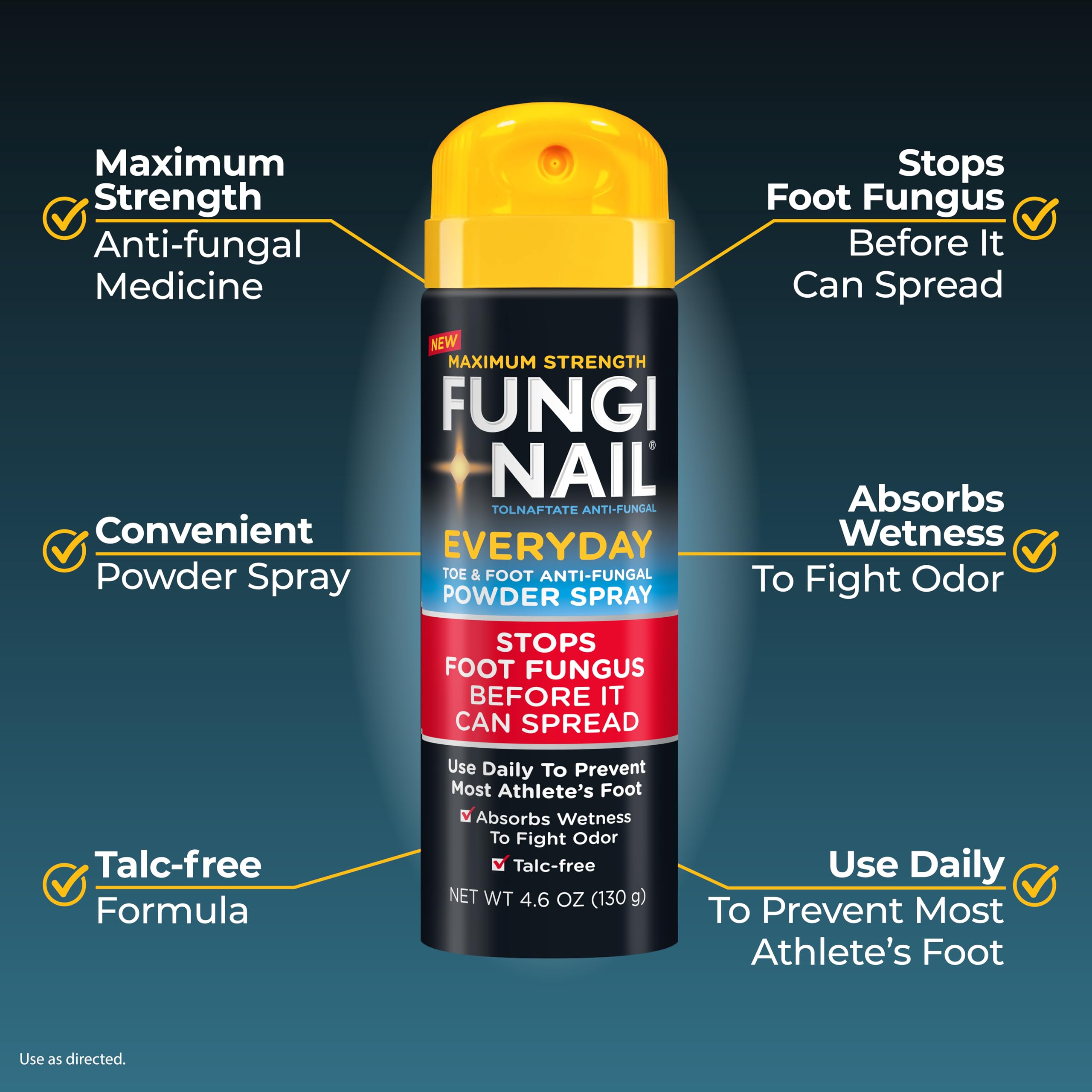 Fungi-Nail Everyday Anti-Fungal Powder Spray, Stops Foot Fungus, Prevents Most Athletes Foot, Absorbs Wetness to Fight Odor, Tal