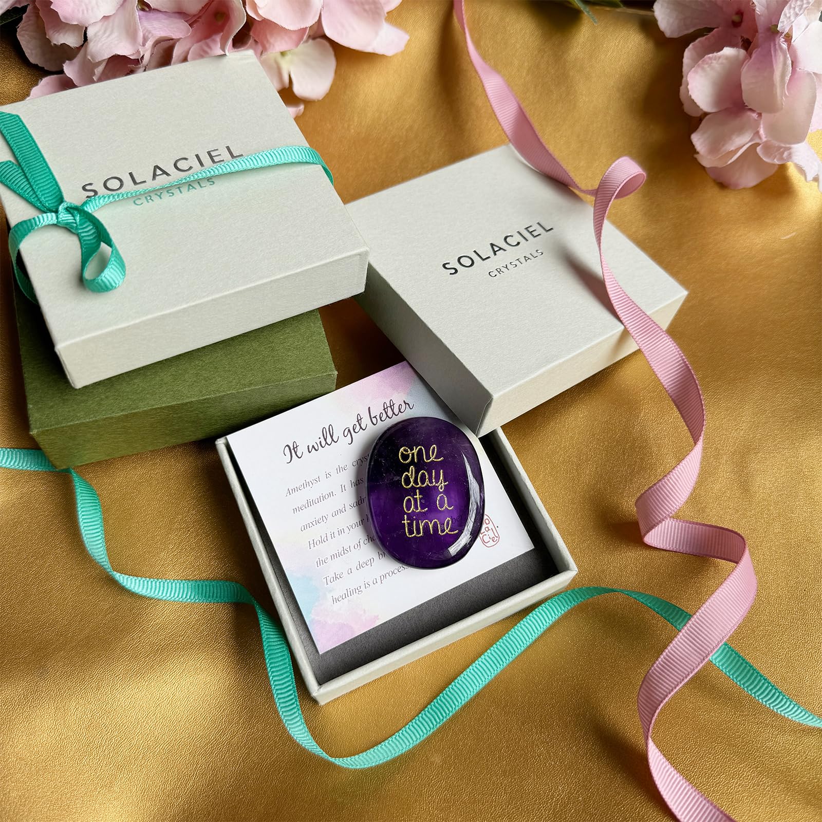 SOLACIEL Nature Amethyst Healing Crystal One Day at A Time, Inspirational Thinking of You Gifts for Women Men