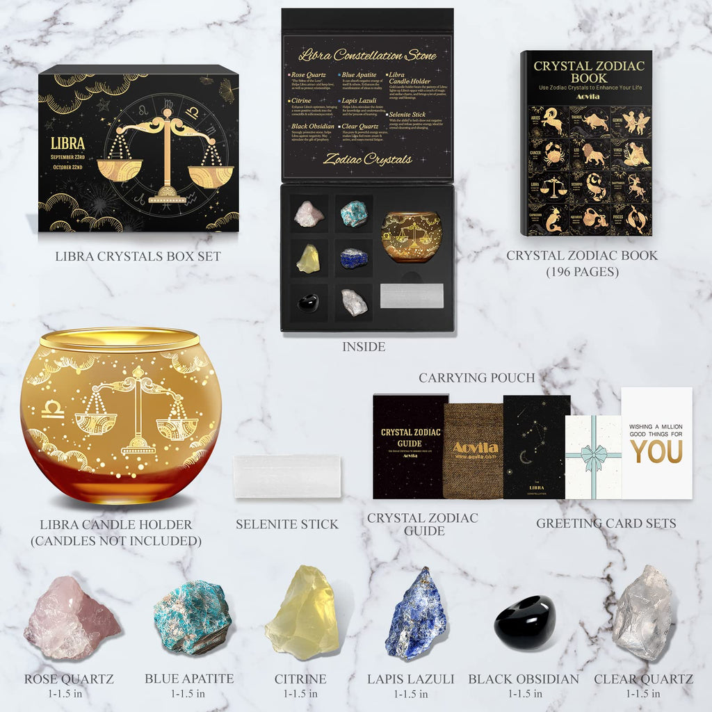 Aovila Libra Birthday Gifts for Women - Libra Candle Holder Crystals Birthstones Gifts Box Set - Zodiac Gifts Astrology Horoscop