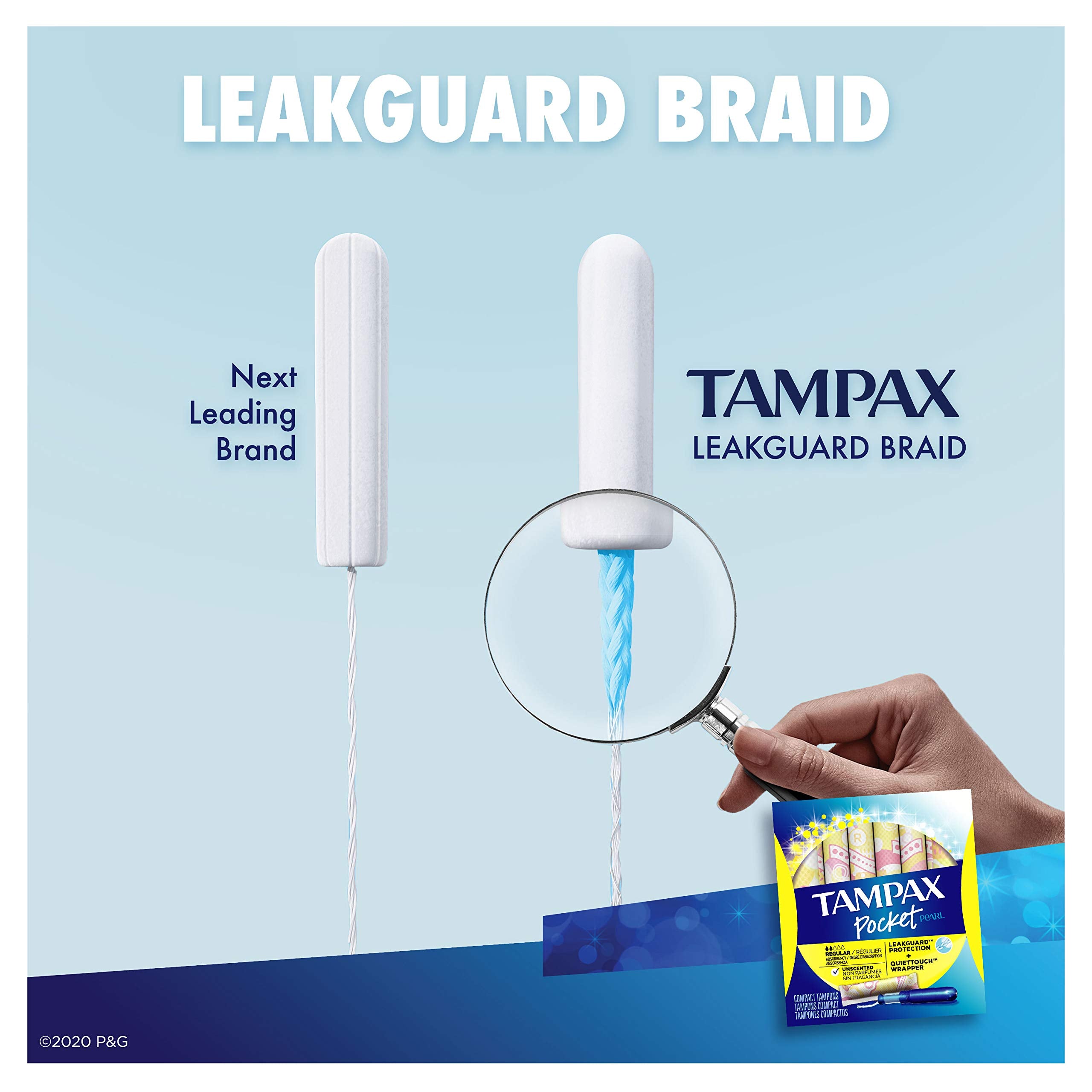 Tampax Pocket Pearl Tampons Regular Absorbency with LeakGuard Braid, Unscented, 32 Count