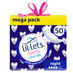 Lil-Lets Teens Night Pads with Wings - 50 Count Period Pads - Thin, Super Absorbent Sanitary Napkins, Soft & Breathable, Fragran