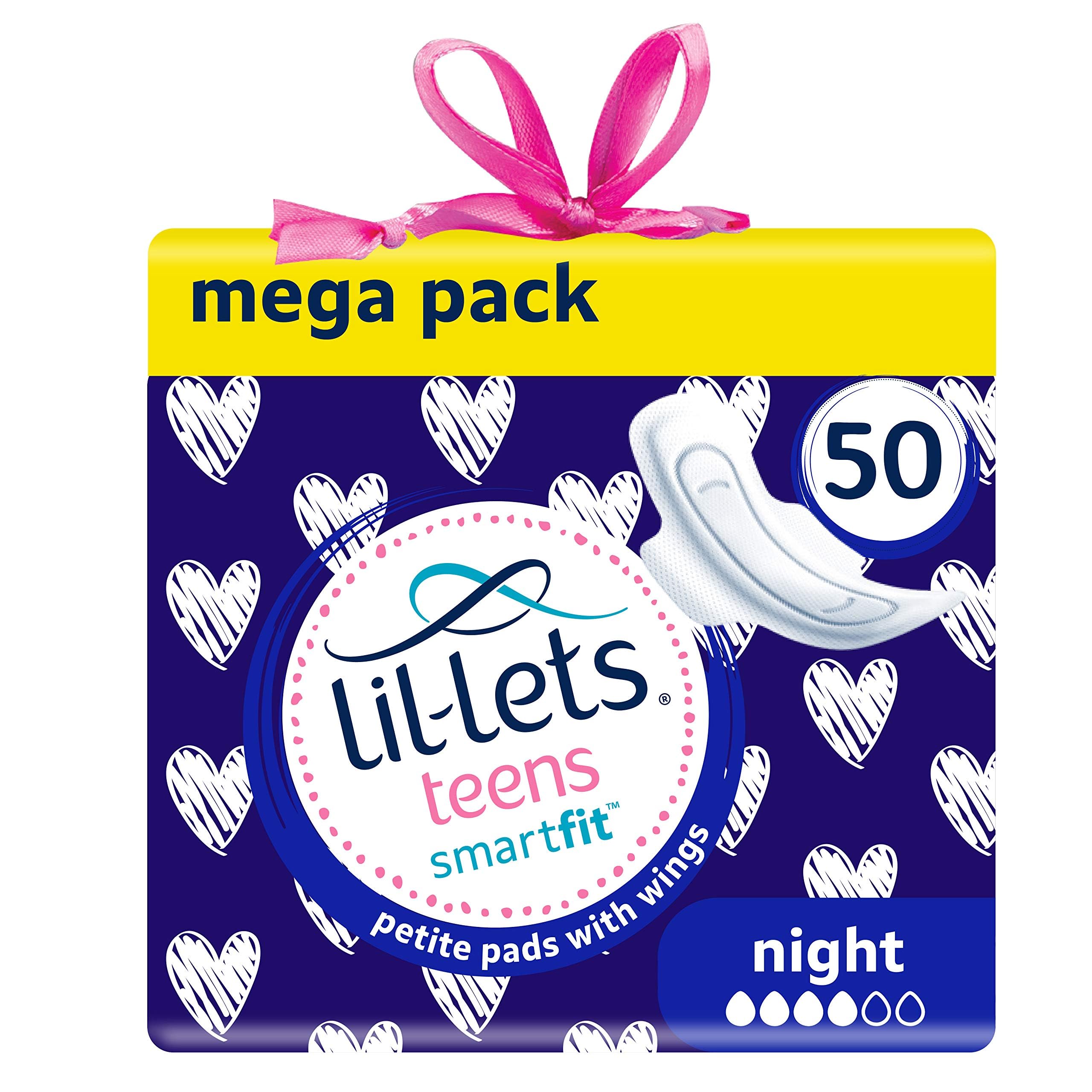 Lil-Lets Teens Night Pads with Wings - 50 Count Period Pads - Thin, Super Absorbent Sanitary Napkins, Soft & Breathable, Fragran