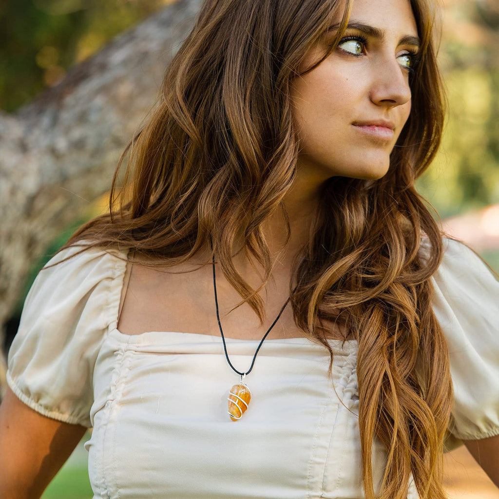 AYANA Citrine Gemstone Pendant Necklace | Natural Crystal Healing | Stone of Joy, Promotes happiness, Wealth, and Abundance | Ha