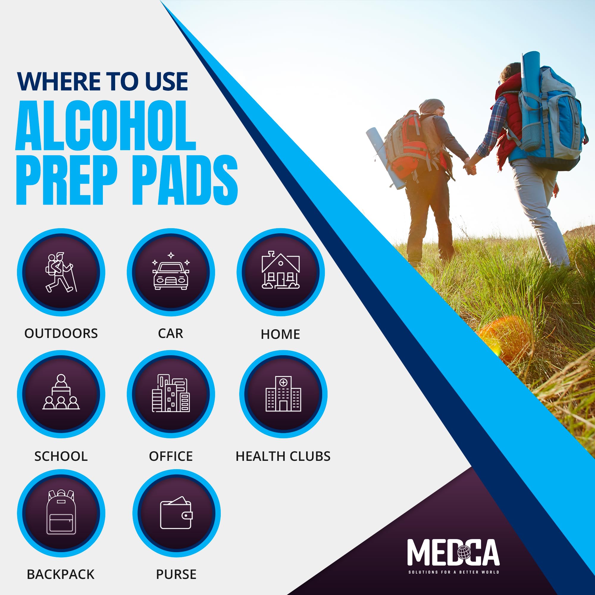 MEDca Alcohol Prep Pads, Sterile, Medium, 2-Ply Pack of 100