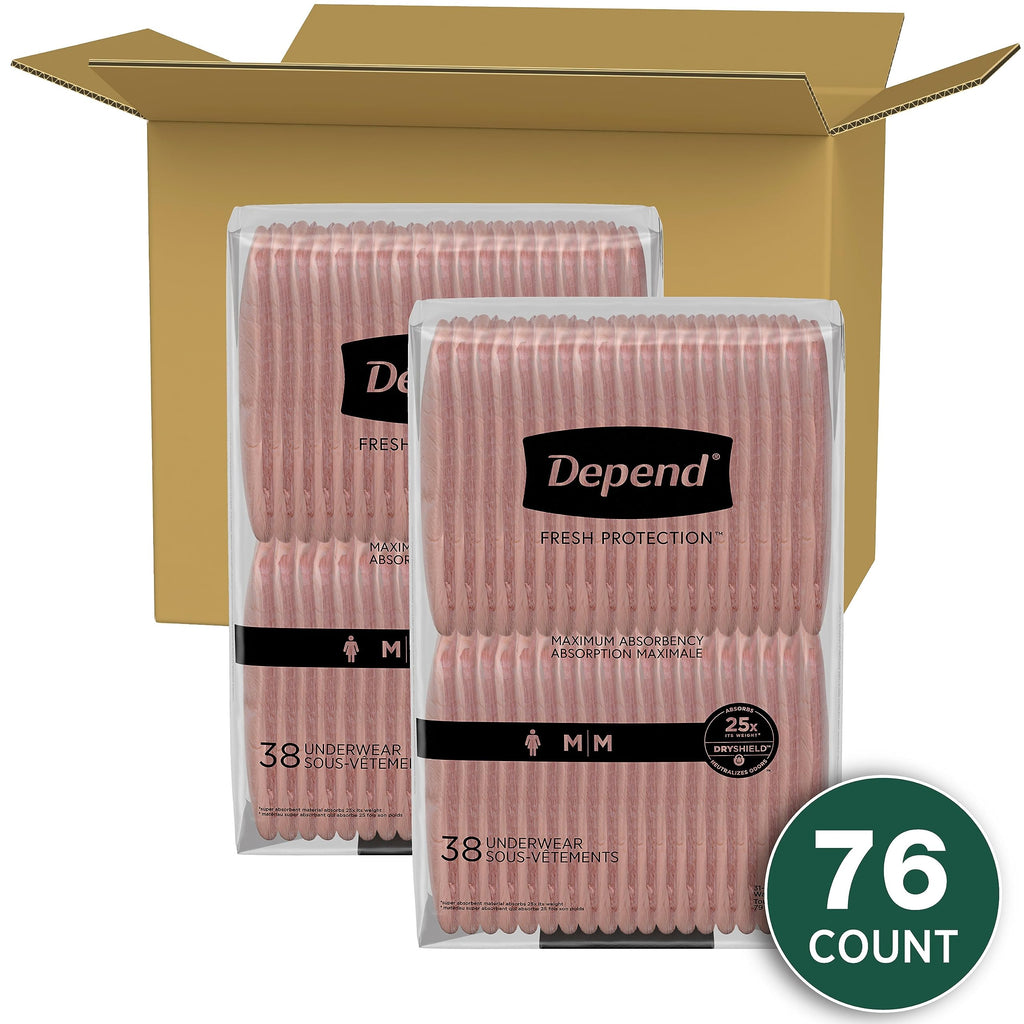 Depend Fresh Protection Adult Incontinence & Postpartum Bladder Leak Underwear for Women, Disposable, Maximum, Medium, Blush, 76
