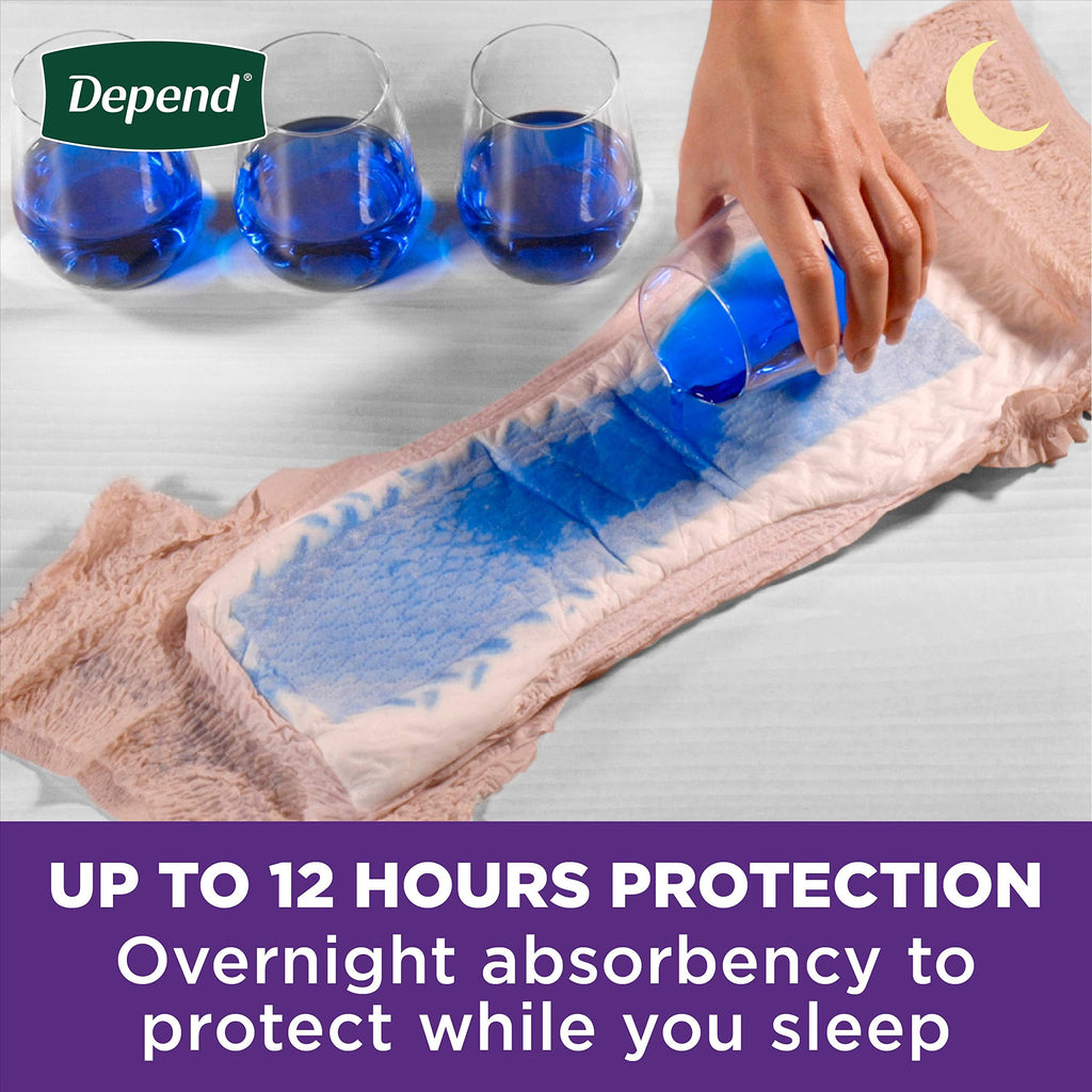 Depend Night Defense Adult Incontinence & Postpartum Bladder Leak Underwear for Women, Disposable, Overnight, Large, Blush, 14 C