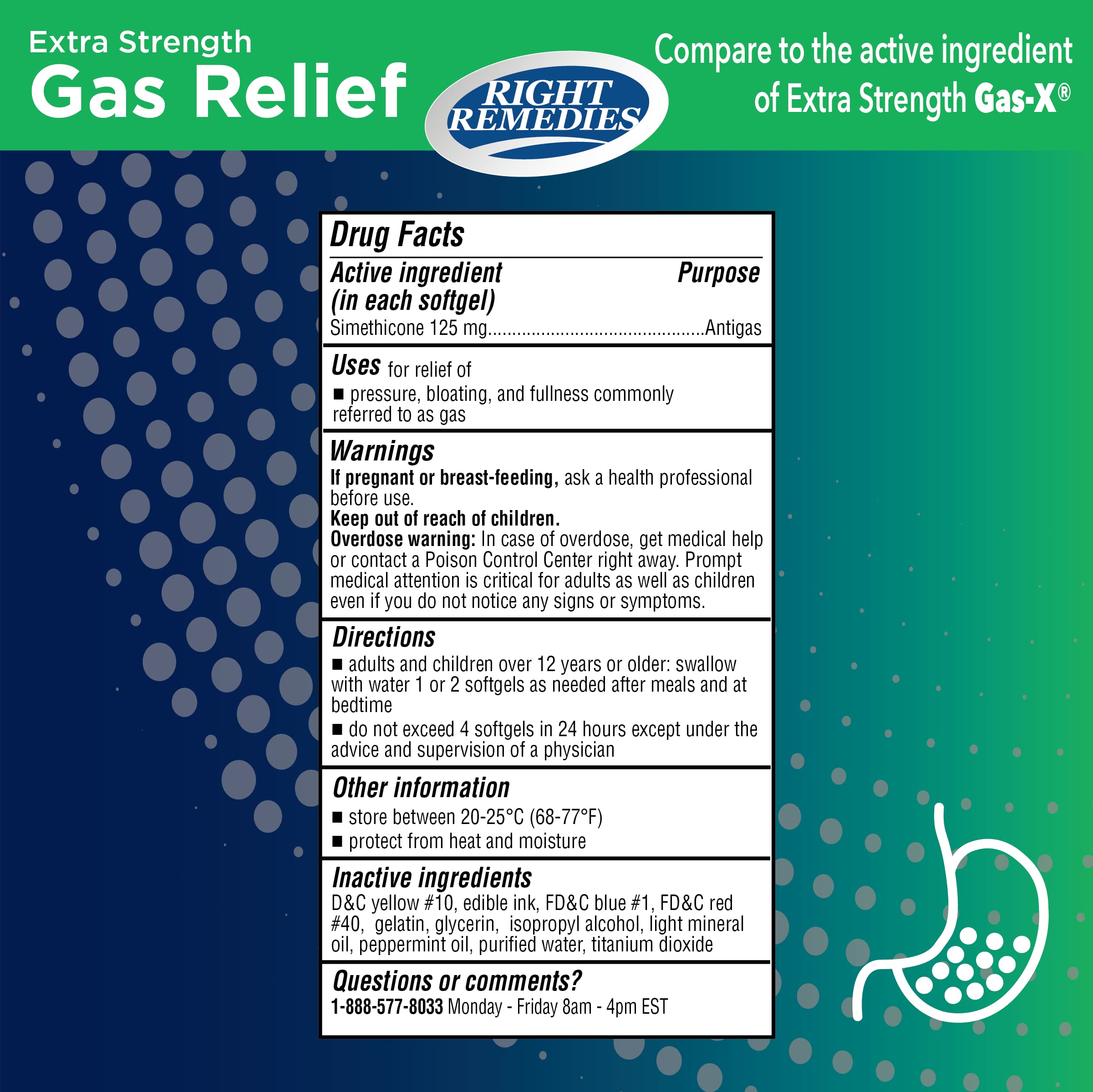 RIGHT REMEDIES Gas Relief Extra Strength, 125mg Simethicone (365 Softgels), Fast Relief from Gas, Bloating, Fullness, Painful di