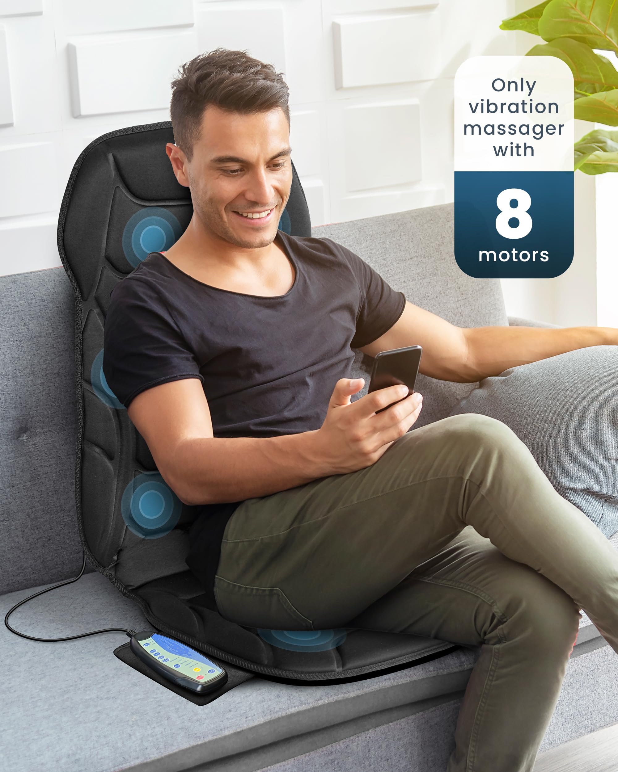 COMFIER Back Massager with Heat, Vibration Massage Seat Cushion with 8 Massage Nodes & 5 Modes, Adjustable Chair Massager Pad fo