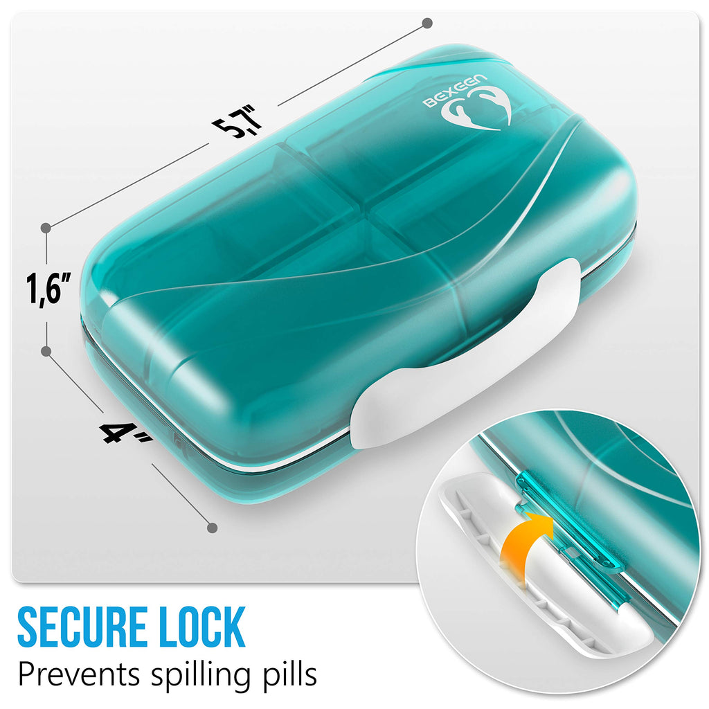 Travel Pill Organizer - Airtight Medicine Case for Traveling Portable Pharmacy Box with Labels Vitamin Container 8 Compartment S