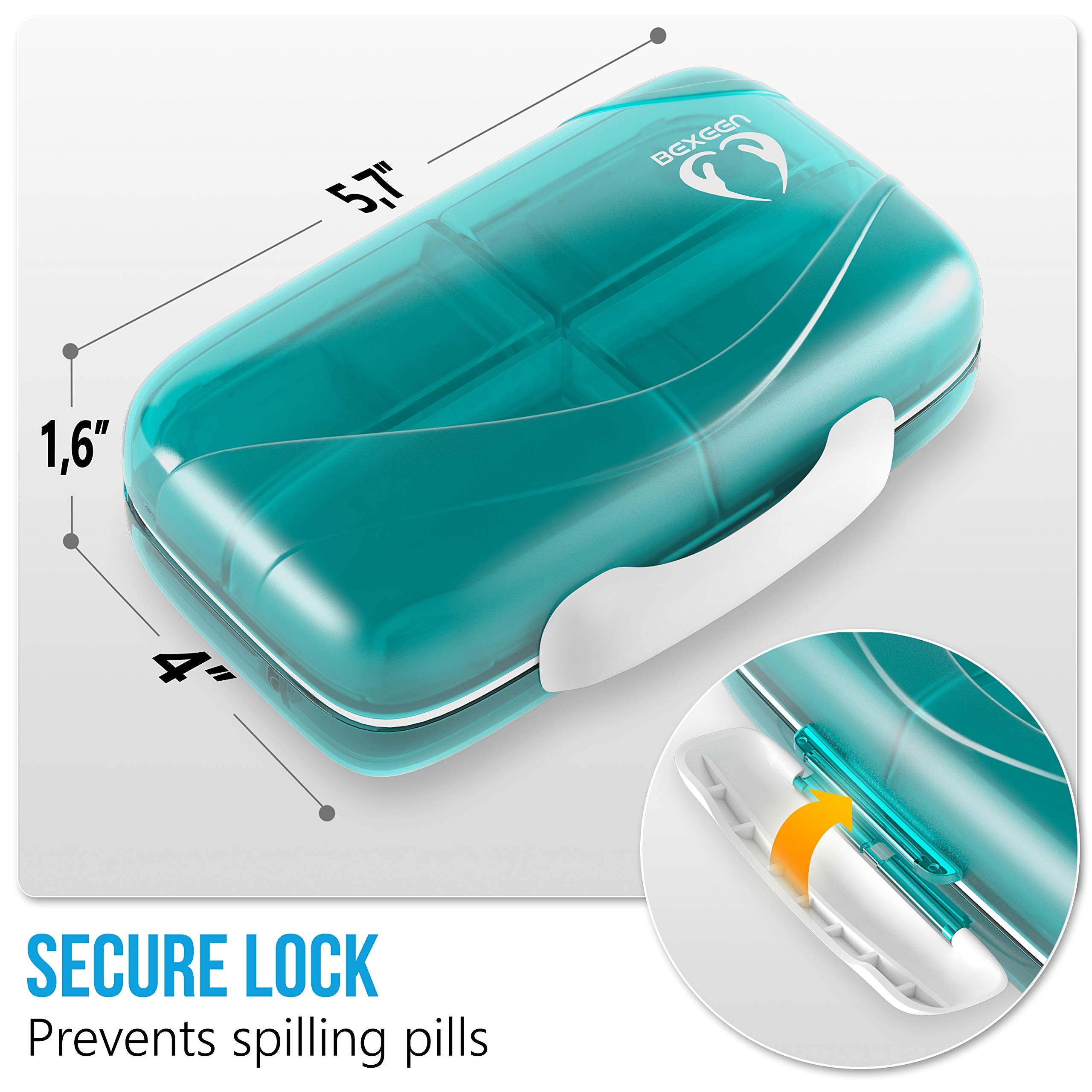 Travel Pill Organizer - Airtight Medicine Case for Traveling Portable Pharmacy Box with Labels Vitamin Container 8 Compartment S