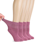 Hugh Ugoli Women Diabetic Ankle Socks, Super Soft & Thin Bamboo Socks, Wide & Loose, Non-Binding Top & Seamless Toe, 4 Pairs, Ro