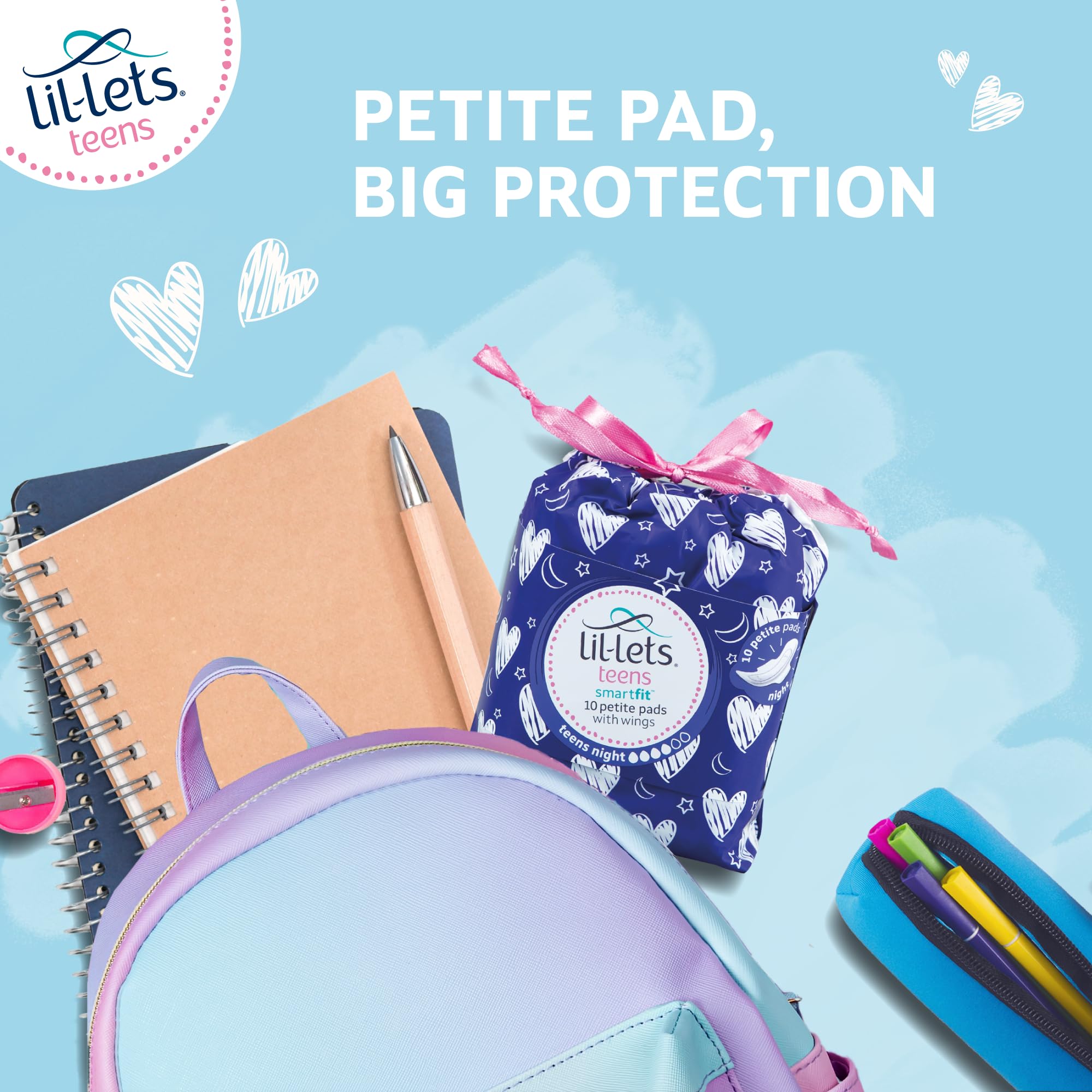 Lil-Lets Teens Night Pads with Wings - 50 Count Period Pads - Thin, Super Absorbent Sanitary Napkins, Soft & Breathable, Fragran