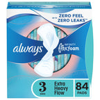 Always Infinity Feminine Pads for Women, Size 3, Extra Heavy Flow, with wings, Unscented, 28 count (Pack of 3) (84 count total)