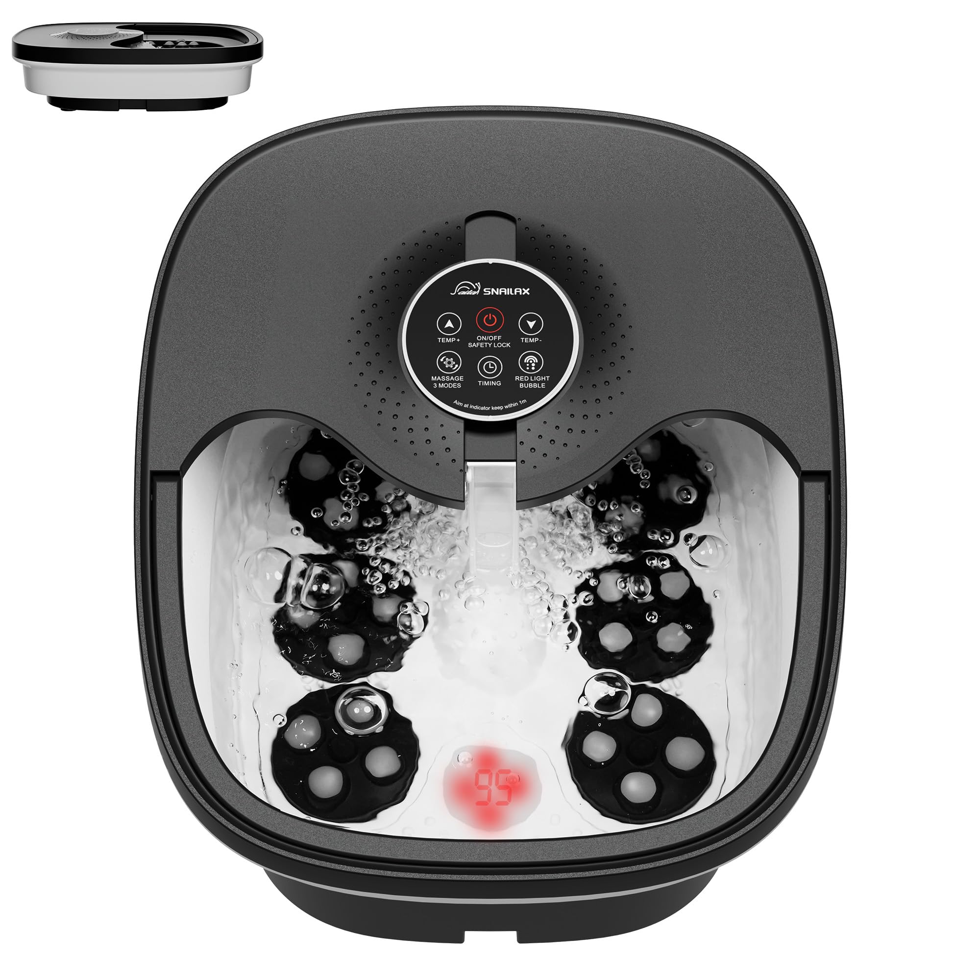 Snailax Foot Spa Bath Massager with Heat, Remote Control, Shiatsu Massage Rollers, Bubble, Temperature Control, Collapsible, Ped