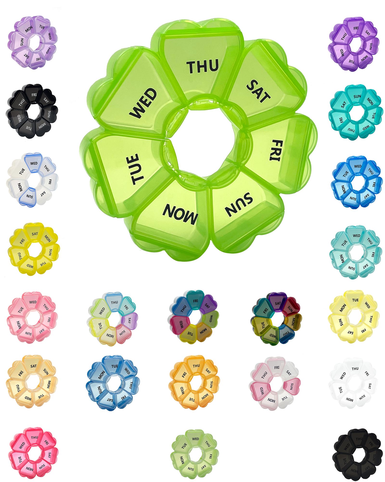 Large Weekly Pill Organizer,7 Day Cute Heart Pill Organizer,Weekly Container for Fish Oil/Medicine/Supplements (Green1)