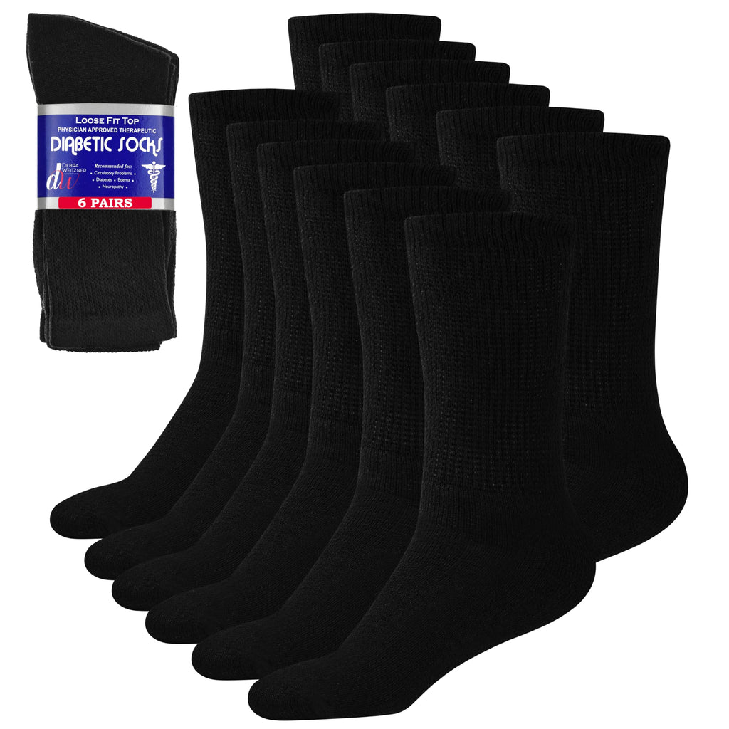 Diabetic Socks for Men and Women Loose Fit Non-Binding Cotton Crew Socks 6 Pairs