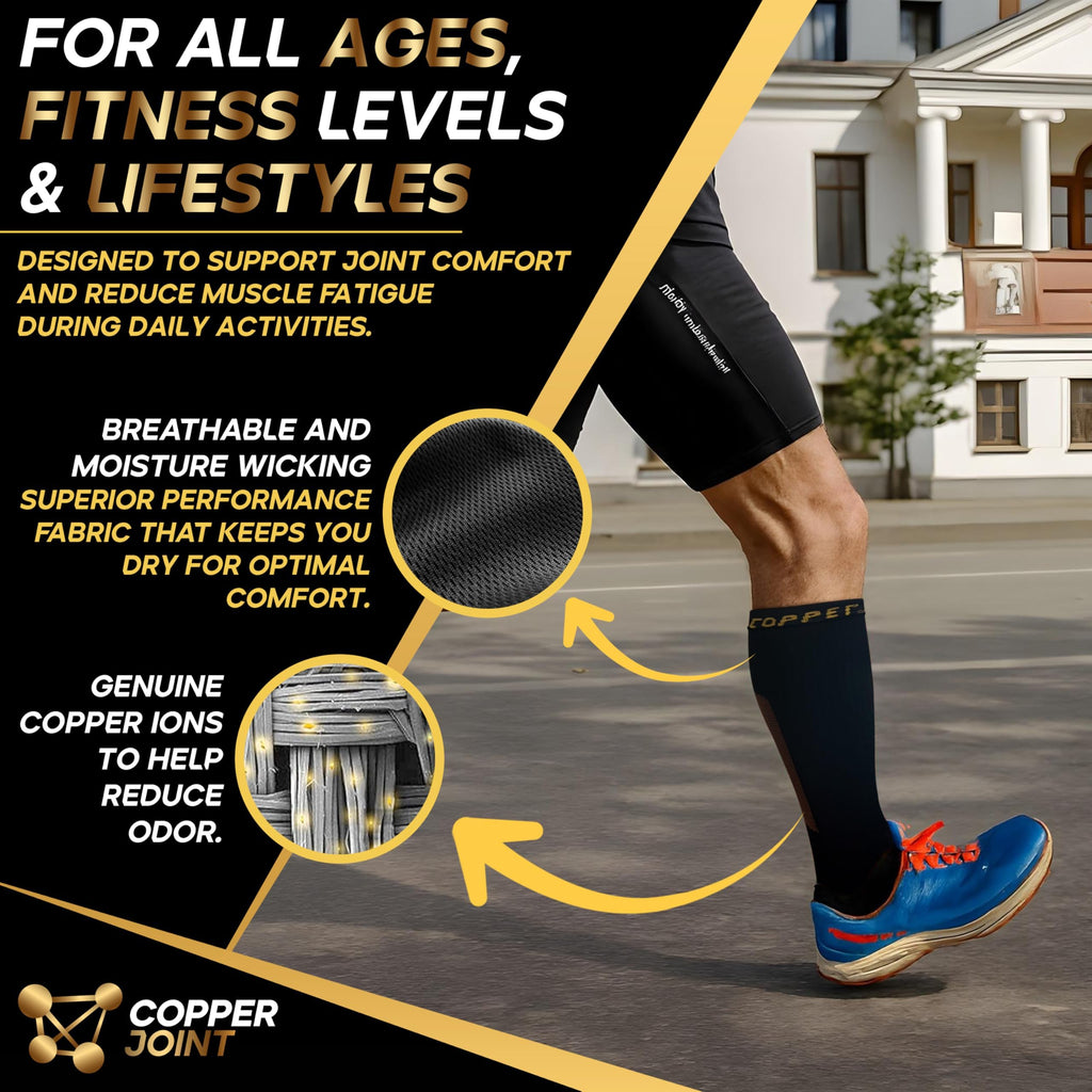 CopperJoint Copper Compression Socks for Women & Men - Diabetic Socks, Improves Circulation, Reduces Swelling & Pain - For Nurse