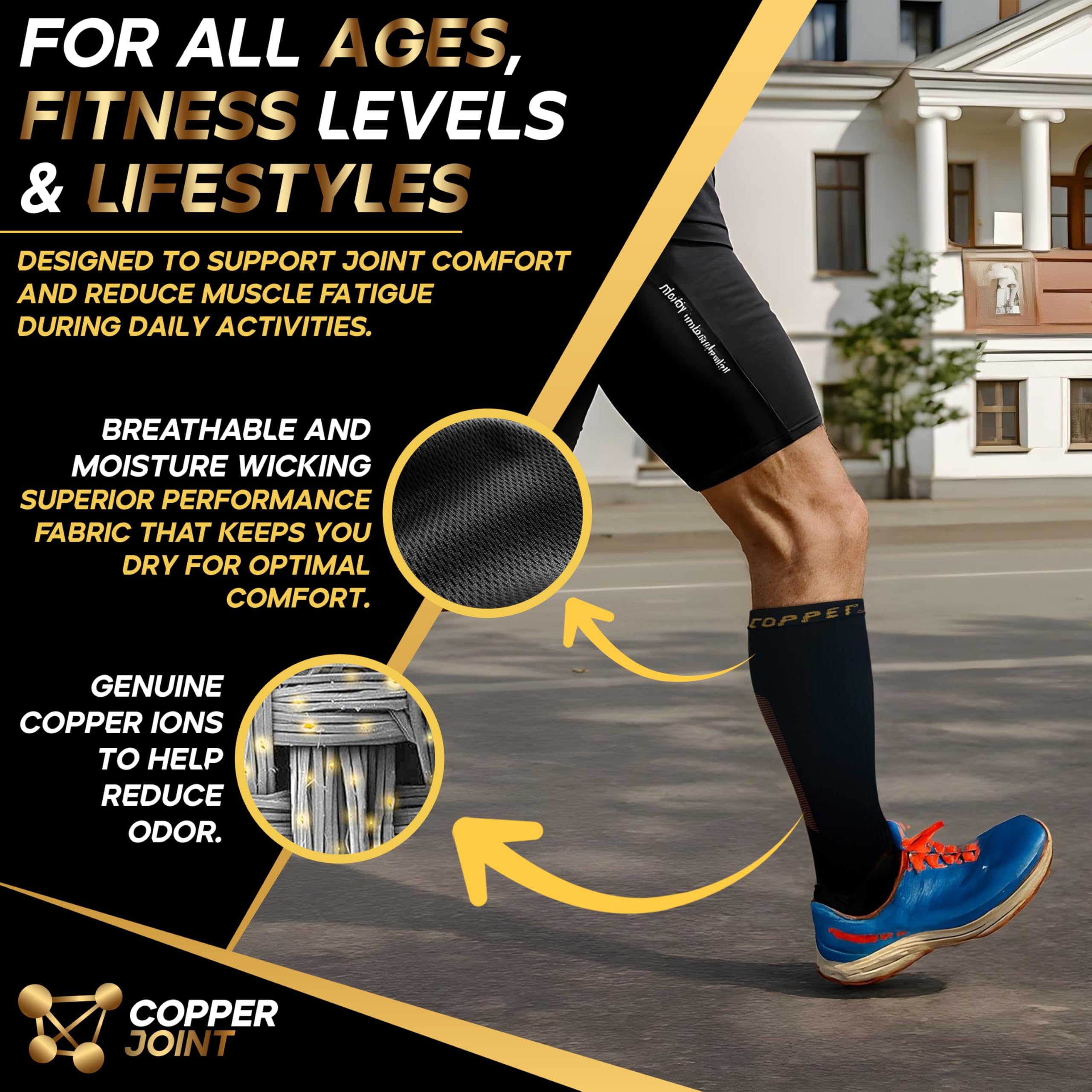 CopperJoint Copper Compression Socks for Women & Men - Diabetic Socks, Improves Circulation, Reduces Swelling & Pain - For Nurse