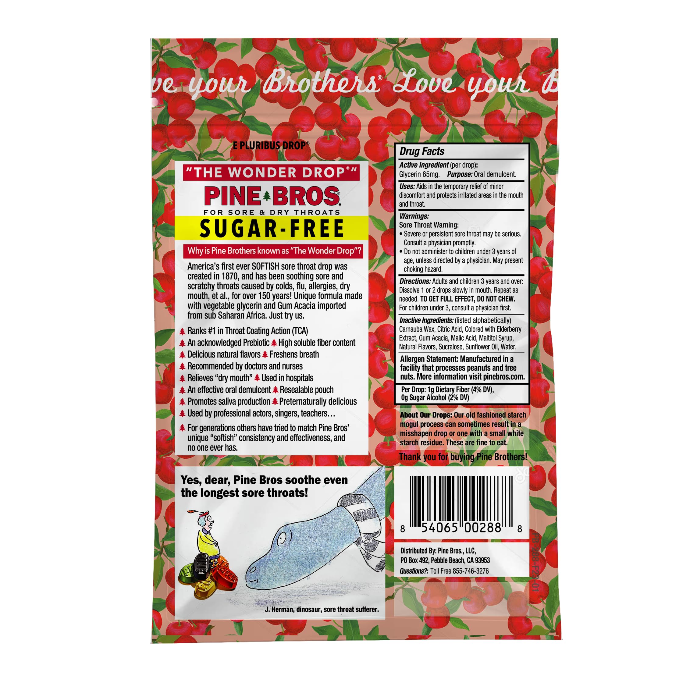 Pine Bros. Gummy Sore Throat Softish Drops 30 Count (Wild Cherry) Sugar Free
