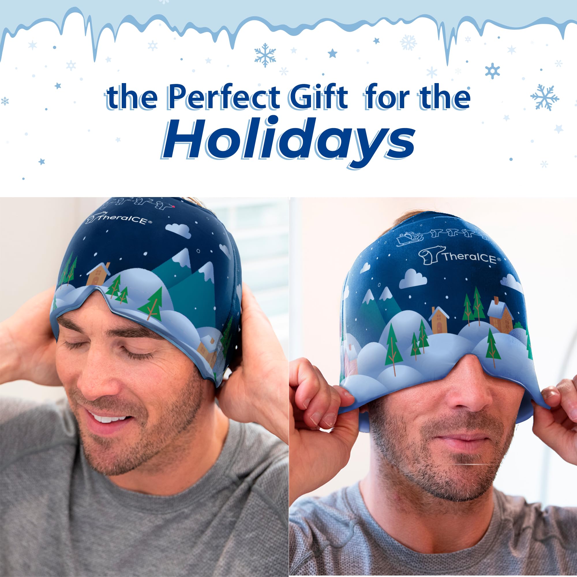 TheraICE Migraine Relief Cap, Cooling Gel Hat, Soothing Headache Ice Pack Mask Products, Face Cold Compress Head Wrap for Tensio
