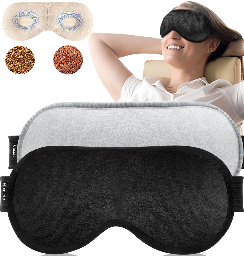 Heated Eye Mask (2-Packs), FSA/HSA Eligible Moist Warm Eye Compress Microwave with Flaxseed Cassia Seed, Weighted Eye Mask for S